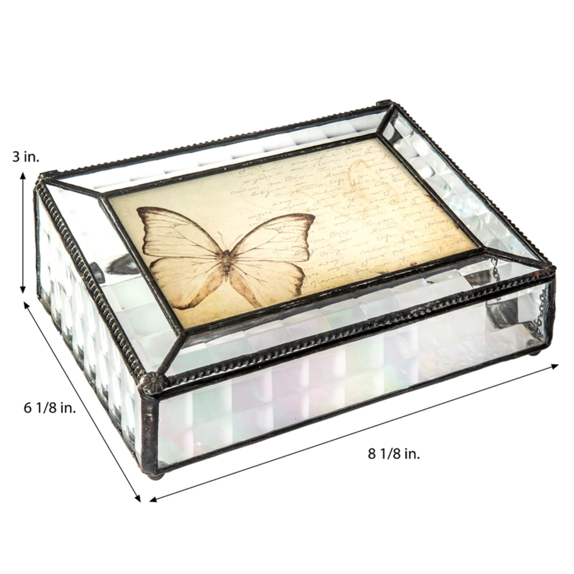 Decorative glass keepsake box with a butterfly design on the lid