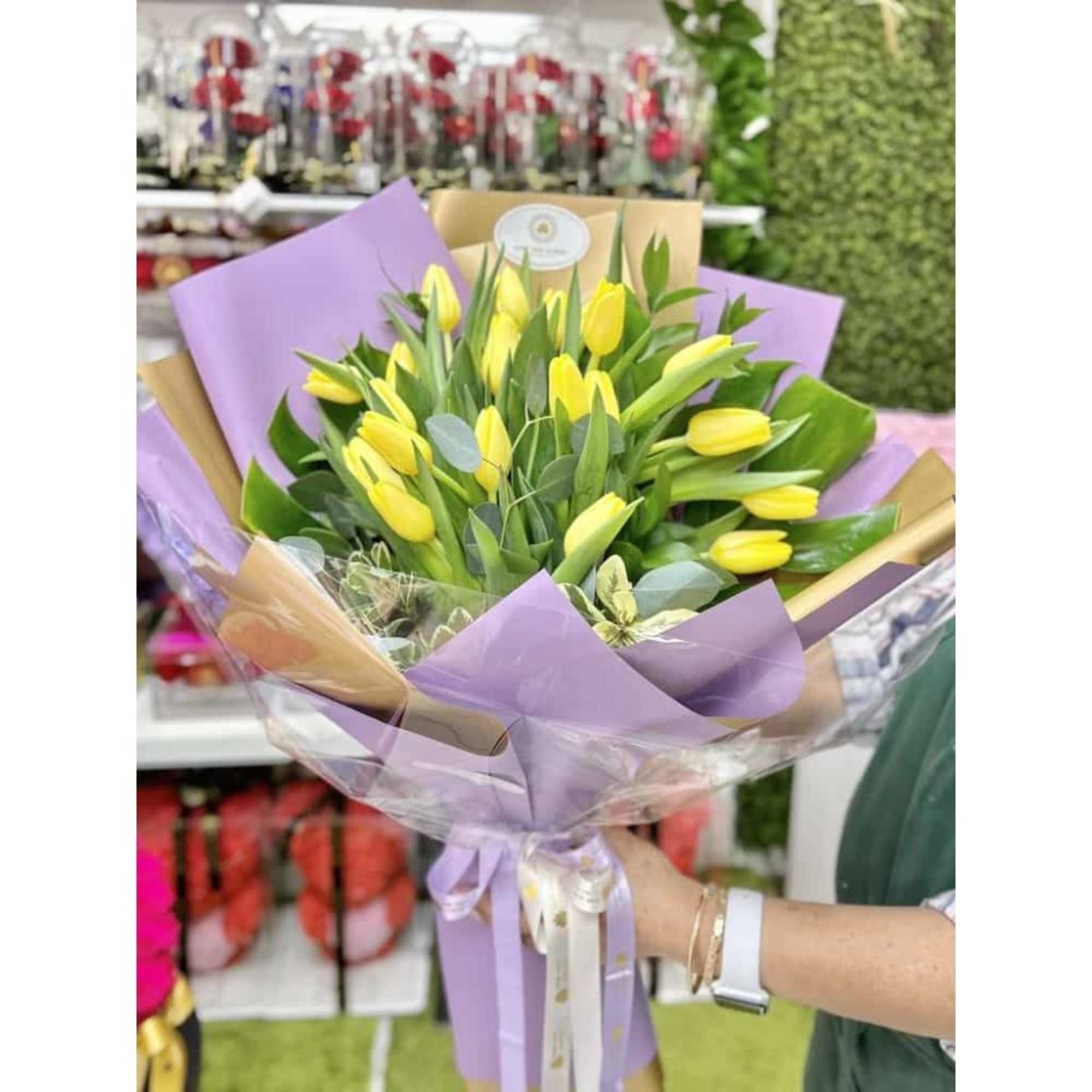 Tulips Deep Love Bouquet: (seasonal flowers): 30 Tulips artistically arranged as a