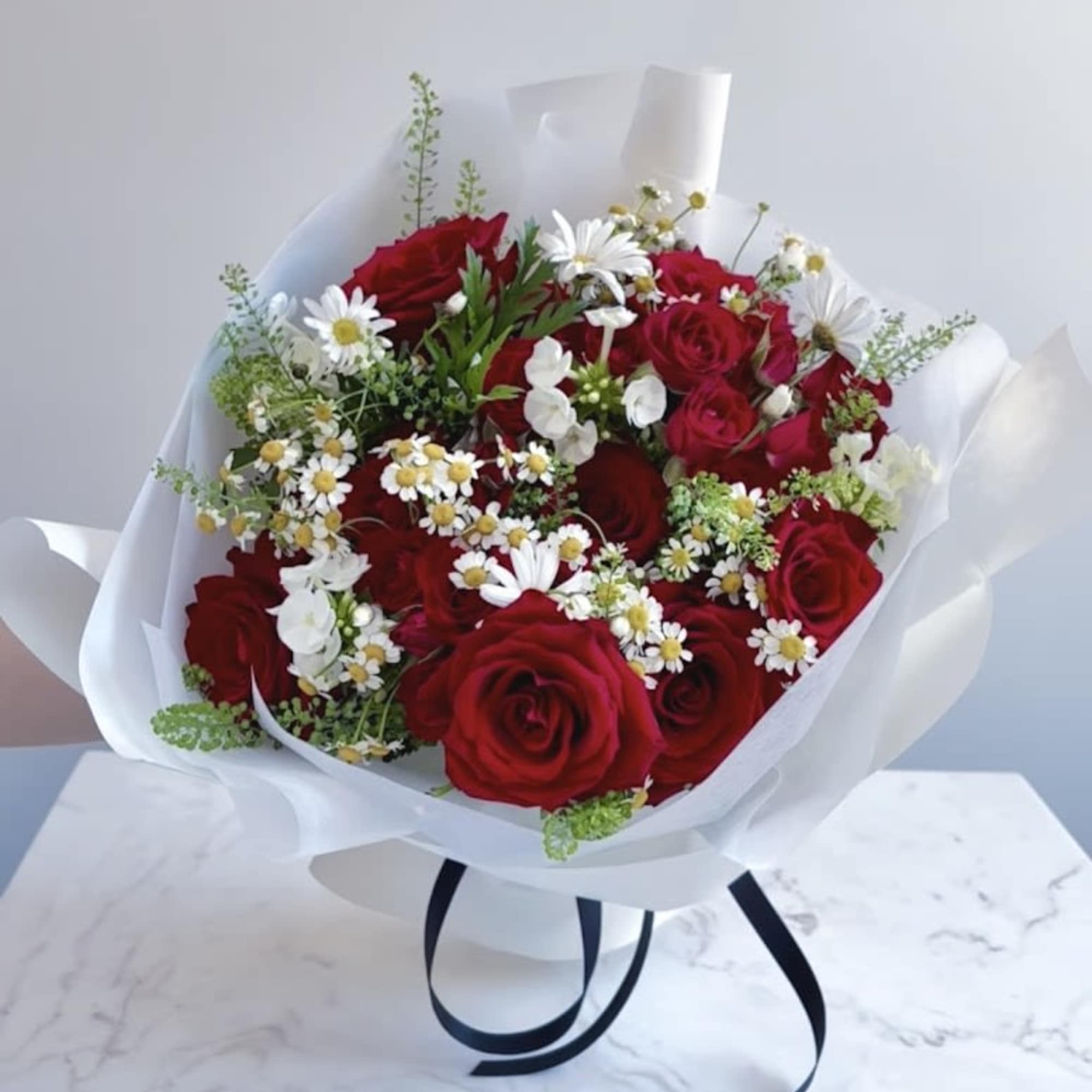 A flirty twist on the standard rose bouquet.

*Vase not included