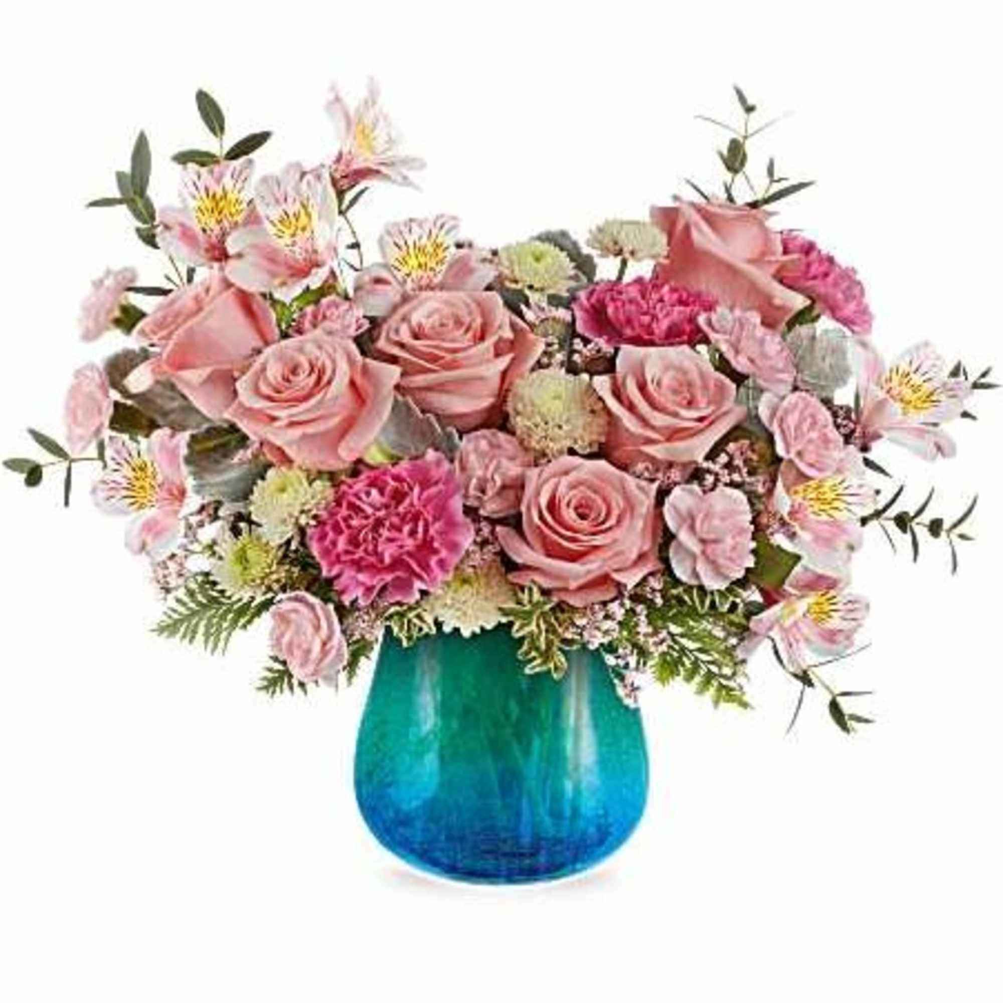 Soft and serene, Teleflora's Blue Hues Bouquet delights with blush pink blooms