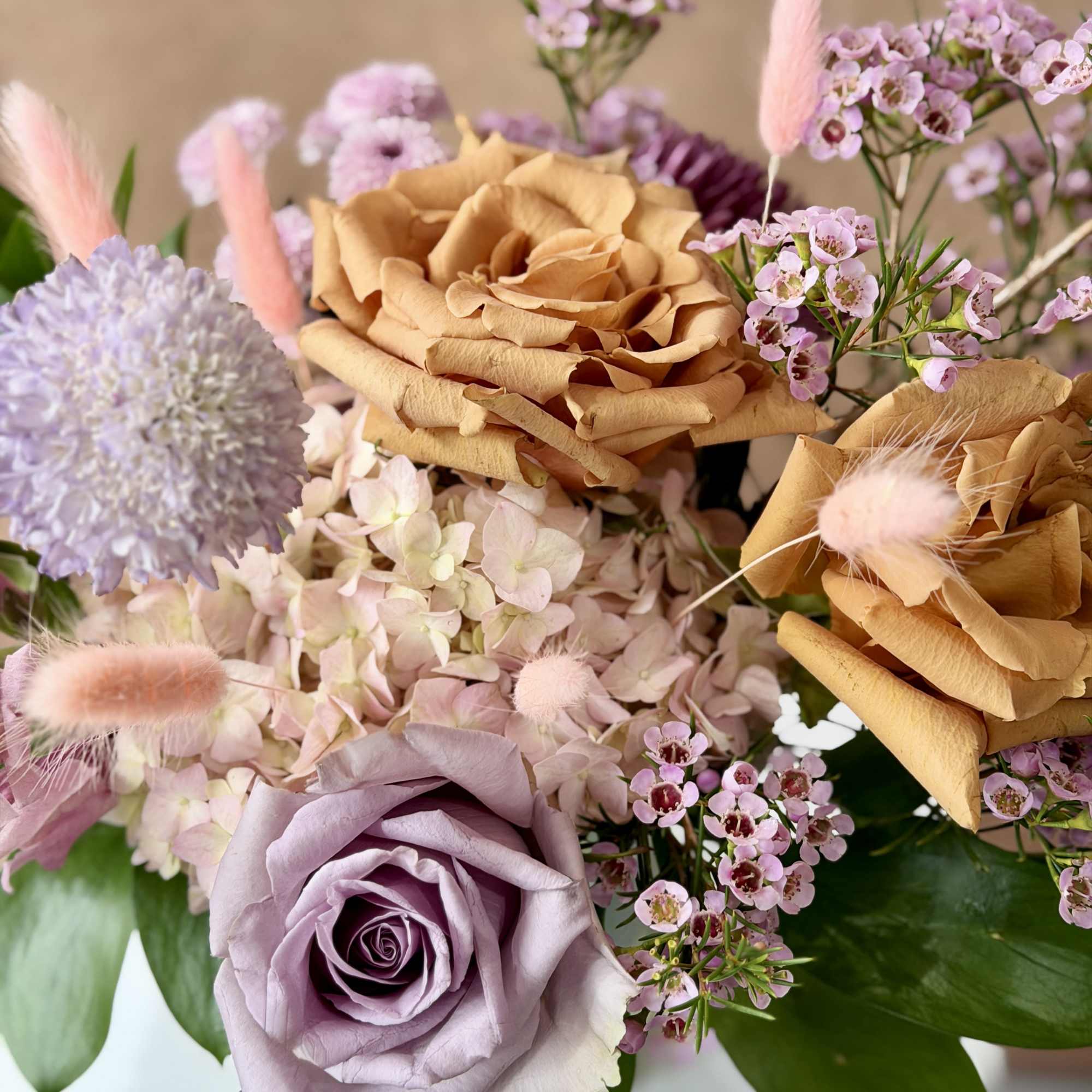 Thoughtfully curated color palette for a lush, springy arrangement in pink, lavender
