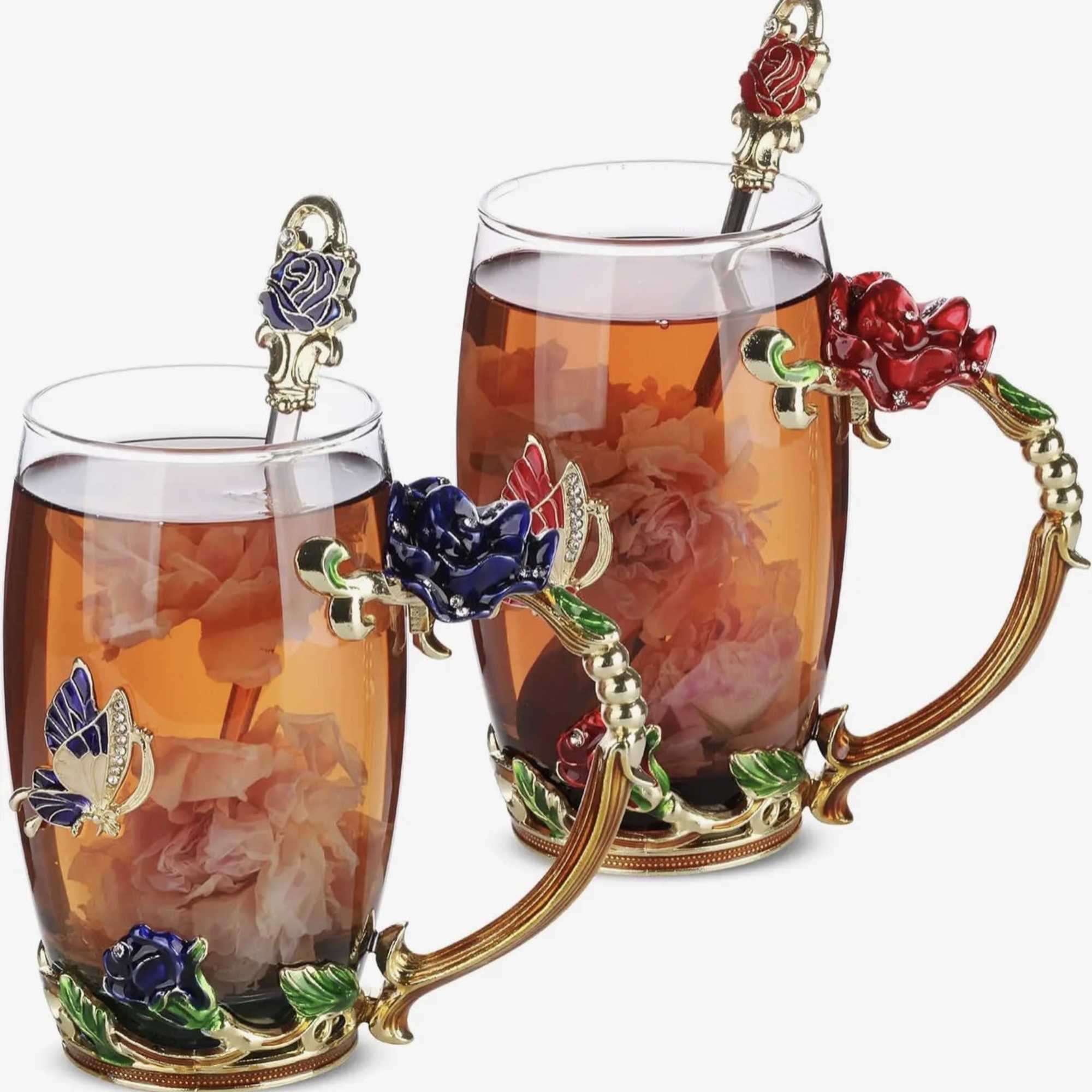 Enjoy tea with elegance using this handmade glass tea cup set featuring