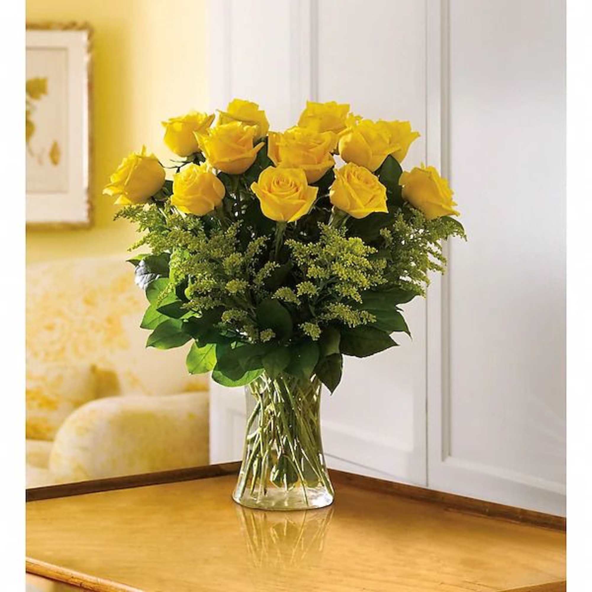Yellow roses symbolize friendship, and sending this sunny bouquet of bright yellow