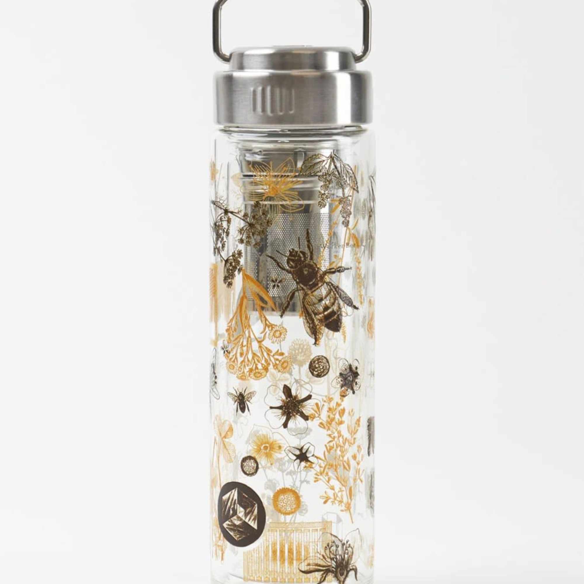 All The Bees Glass Tea Infuser is a pollinator-inspired drinkware that celebrates