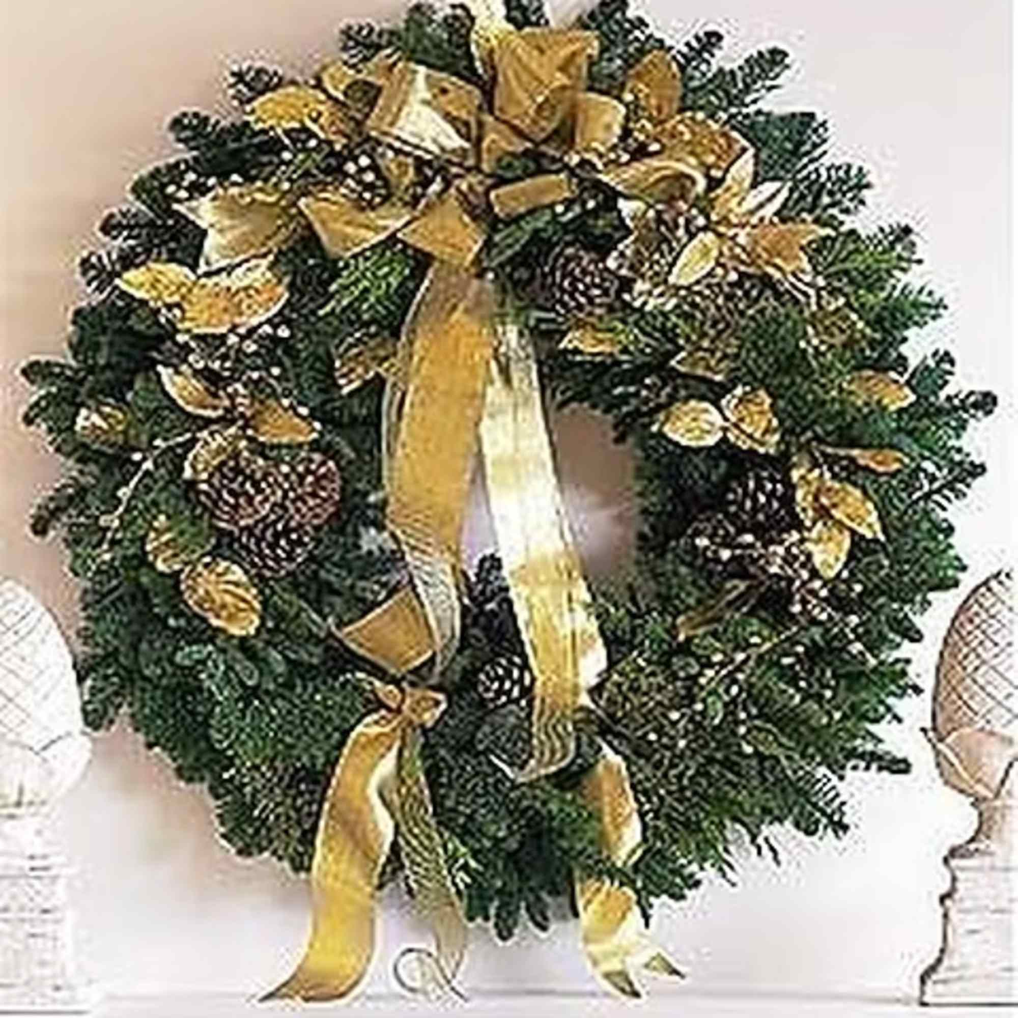 A harbinger of joy to all who come knocking, this evergreen wreath