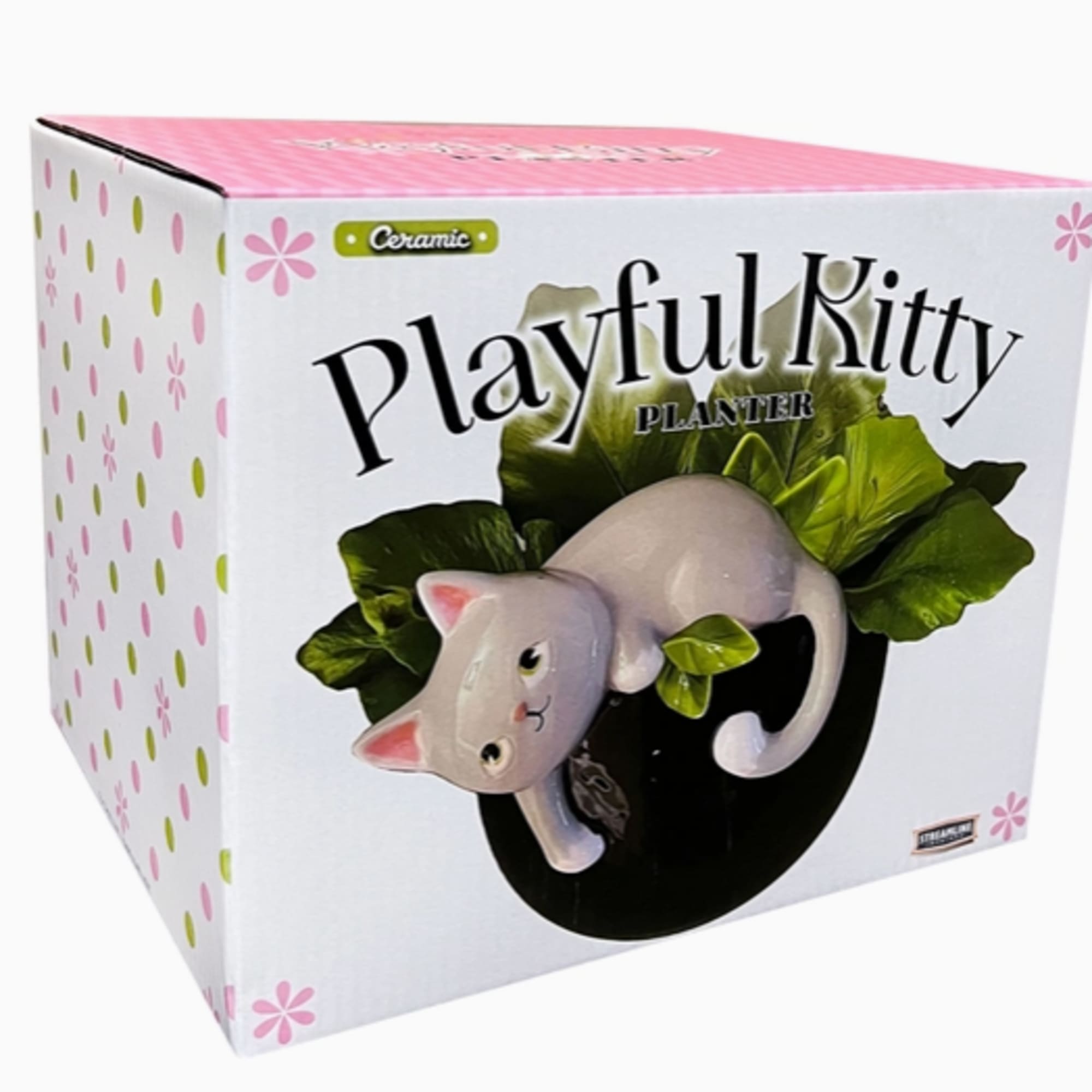 Description
Art imitates life with this adorable playful kitty planter! Kitties love plants