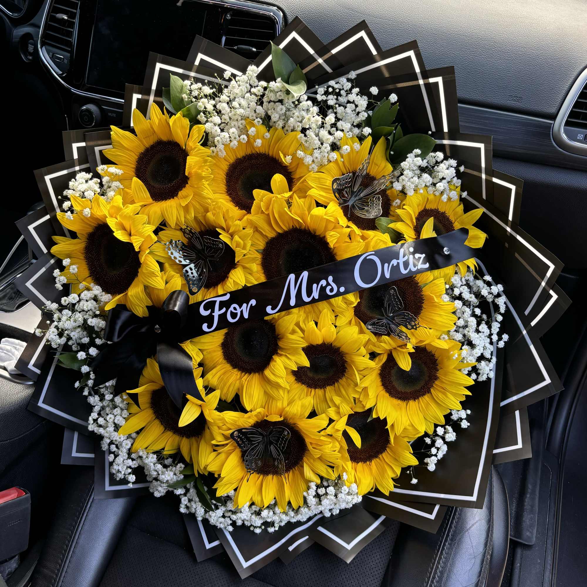 This sunflower bouquet brings 15, they are perfectly rounded and with baby