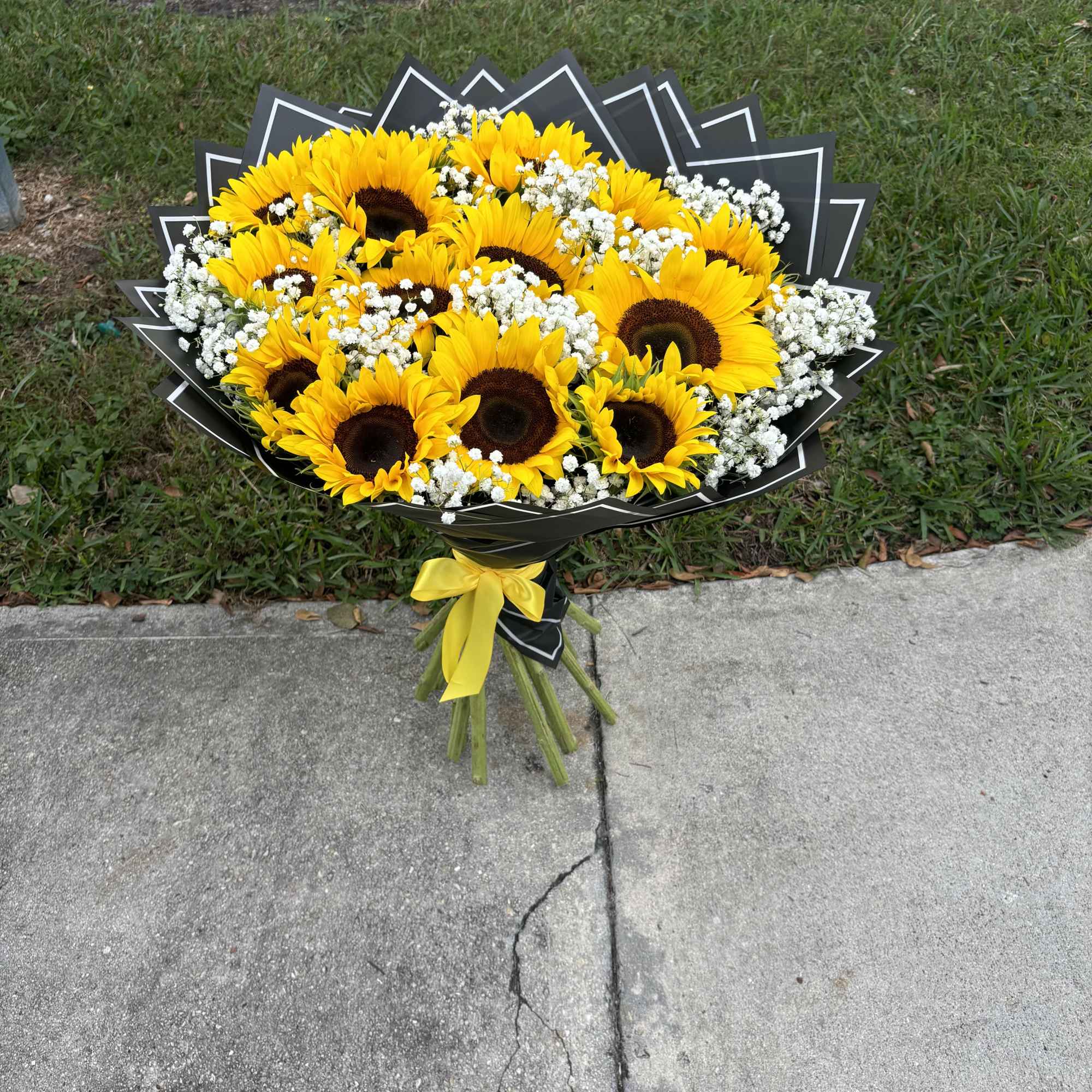 This sunflower bouquet brings 15, they are perfectly rounded and with baby
