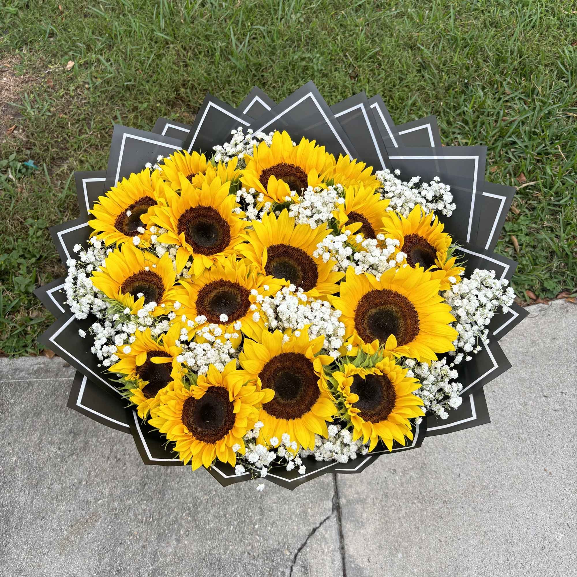 This sunflower bouquet brings 15, they are perfectly rounded and with baby
