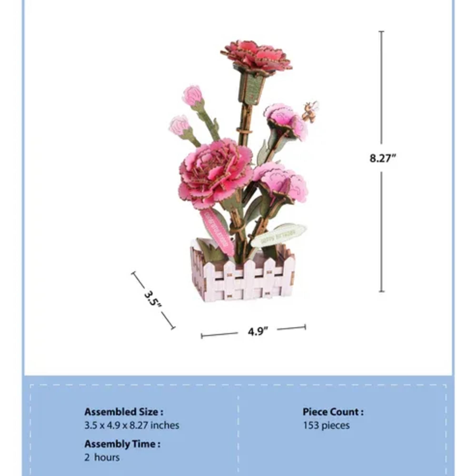 Create a beautiful carnation with this DIY miniature wooden puzzle. Designed to