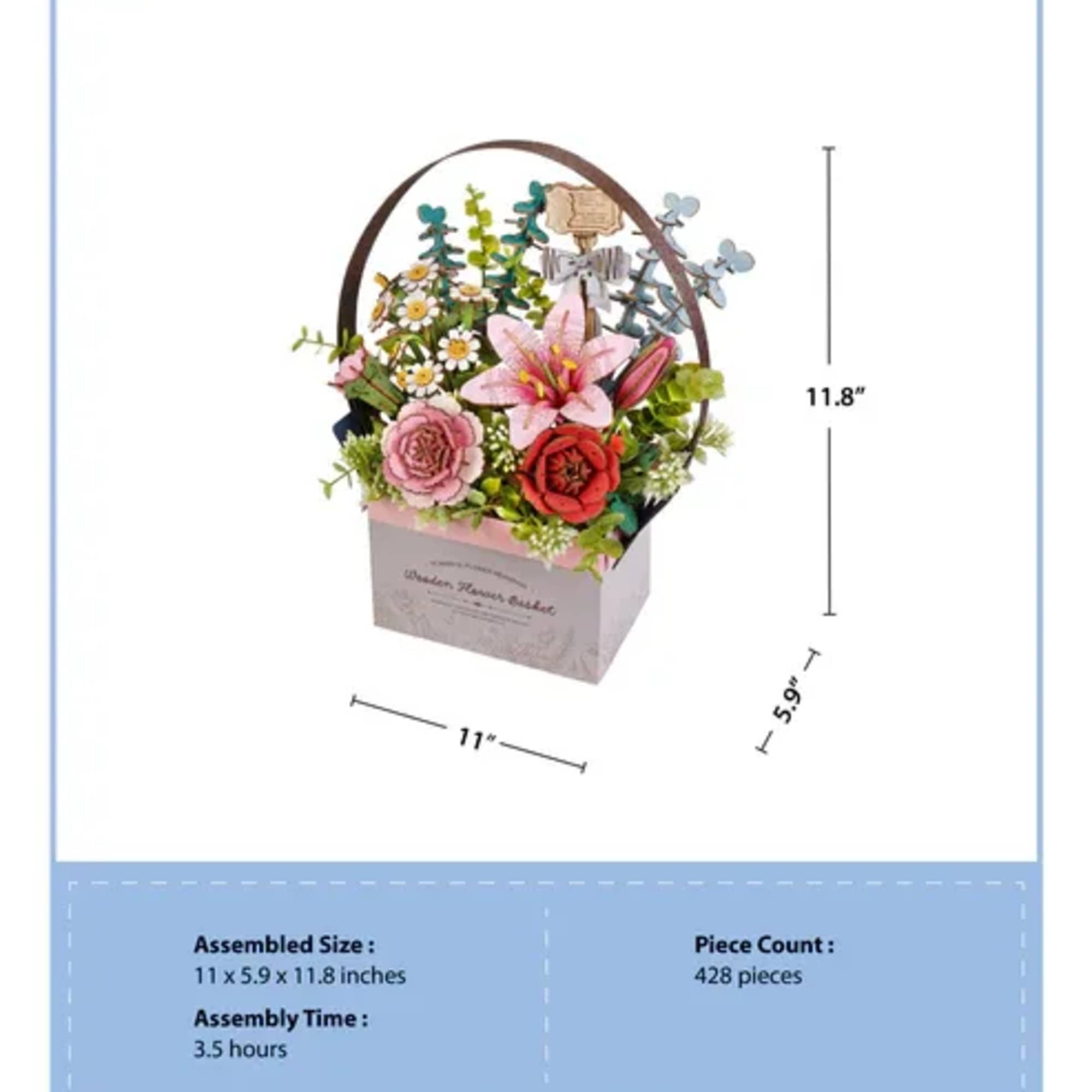 This intricately designed kit lets you assemble a charming wooden basket overflowing