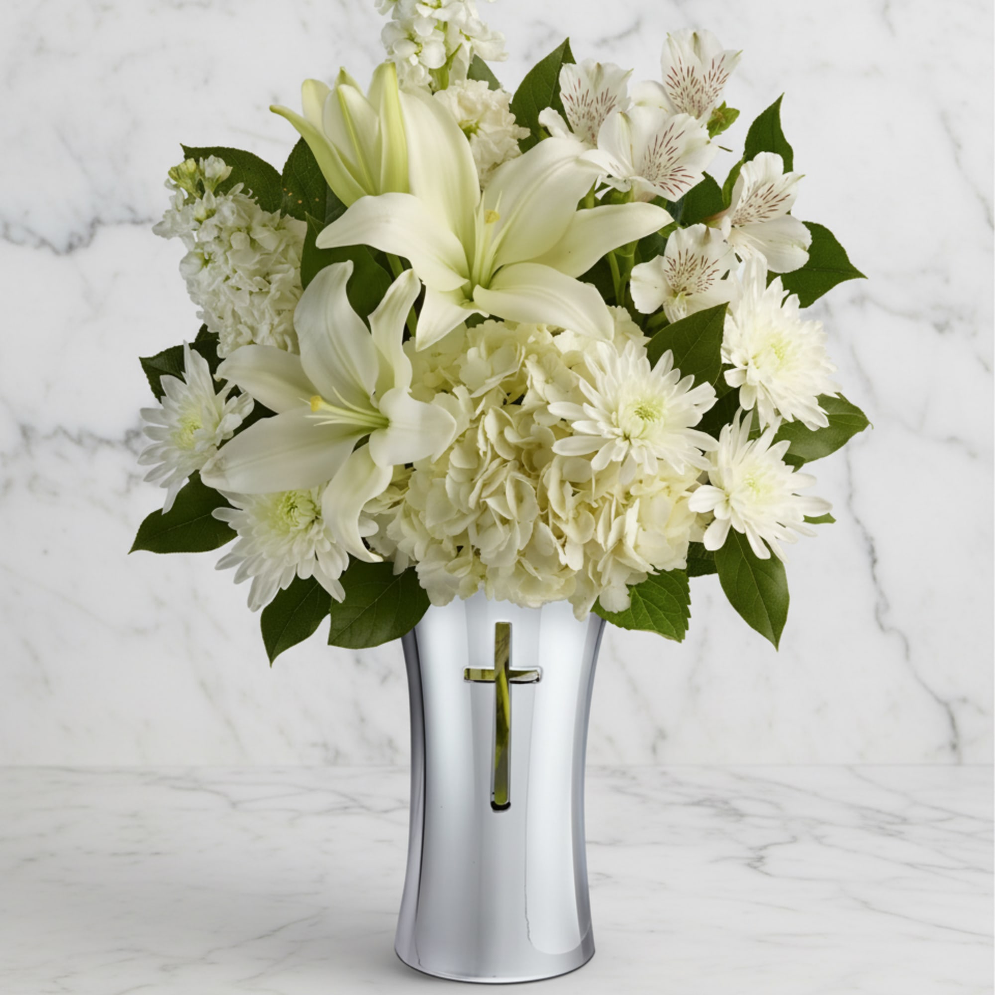 Show your sympathy with style and grace. A shining silver finish and