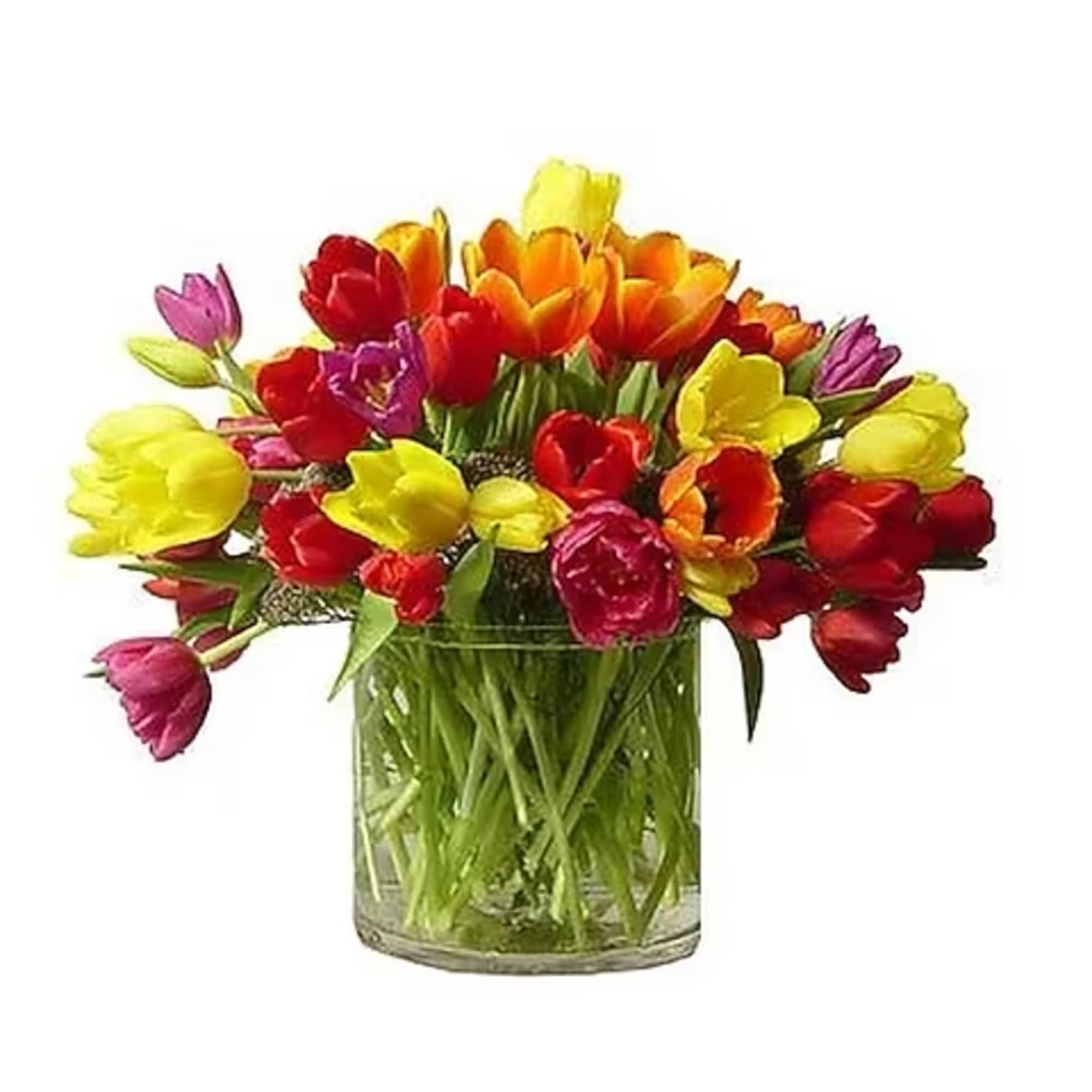 This arrangement of assorted tulips will fashion anyone's two lips into a