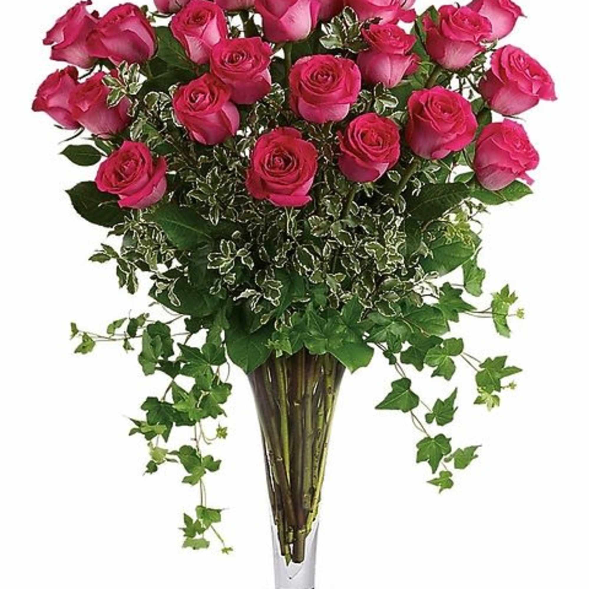 Make a statement! This lush arrangement of hot pink roses and gracefully