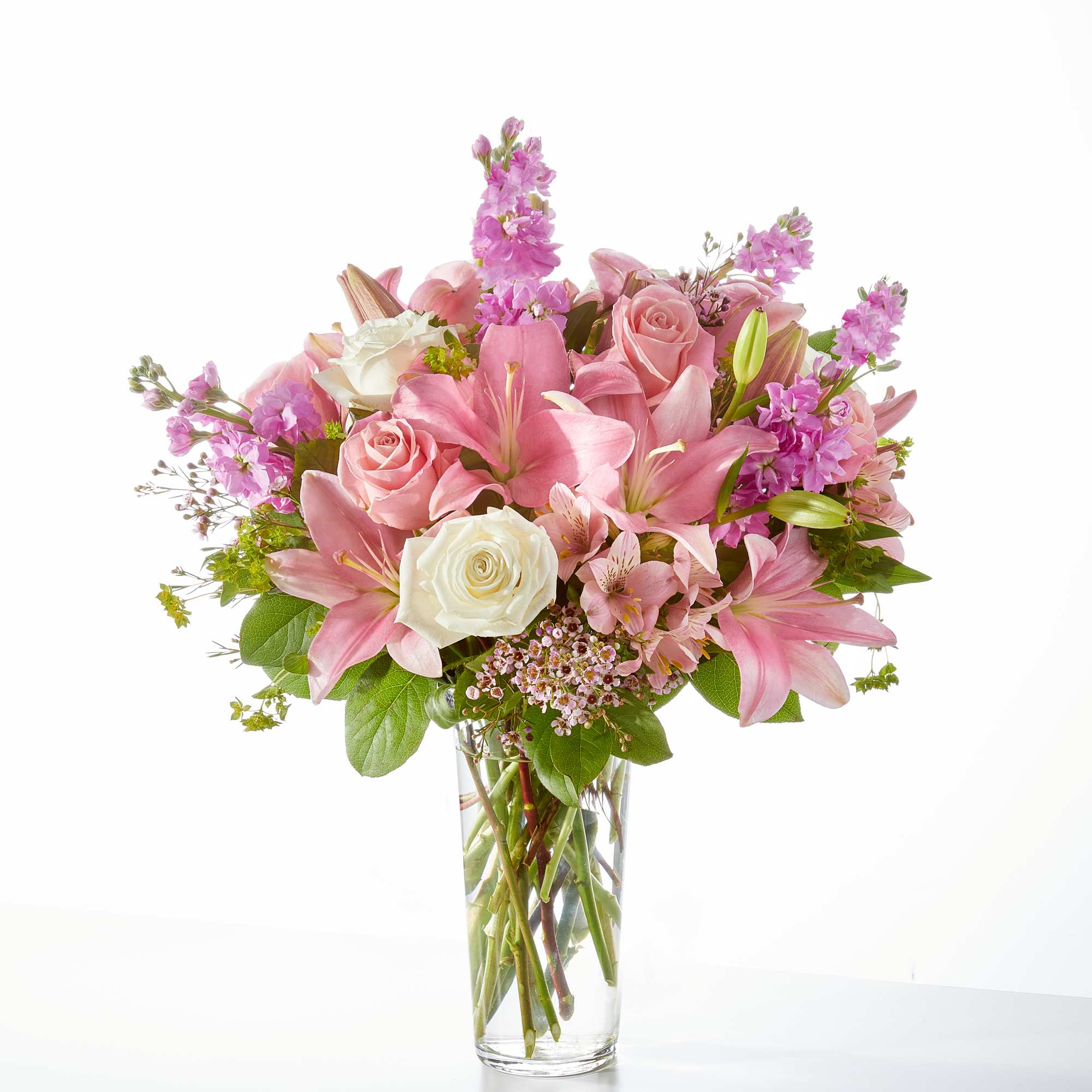 An absolutely heavenly display of pink and white florals to take their