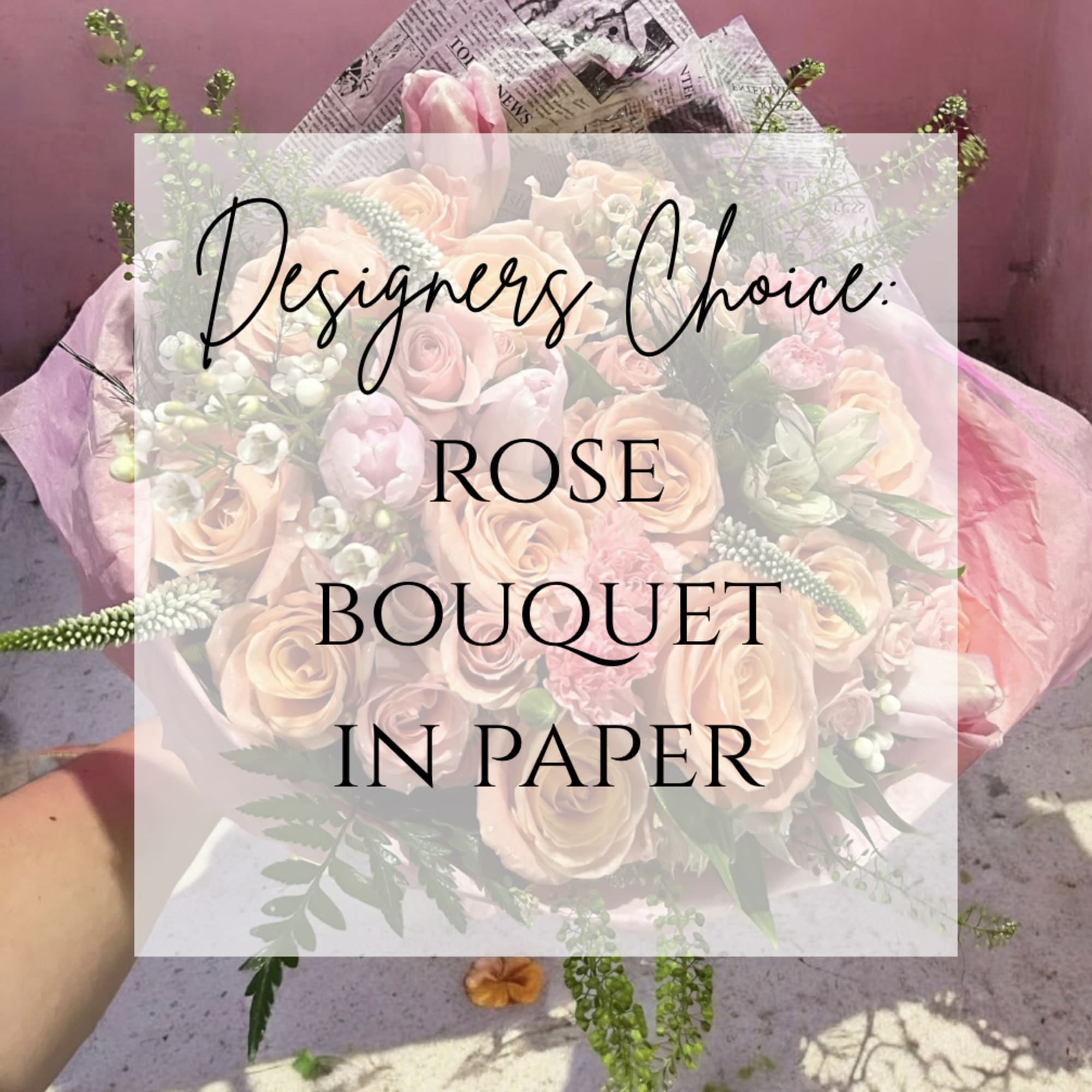 Pink and peach rose bouquet wrapped in paper