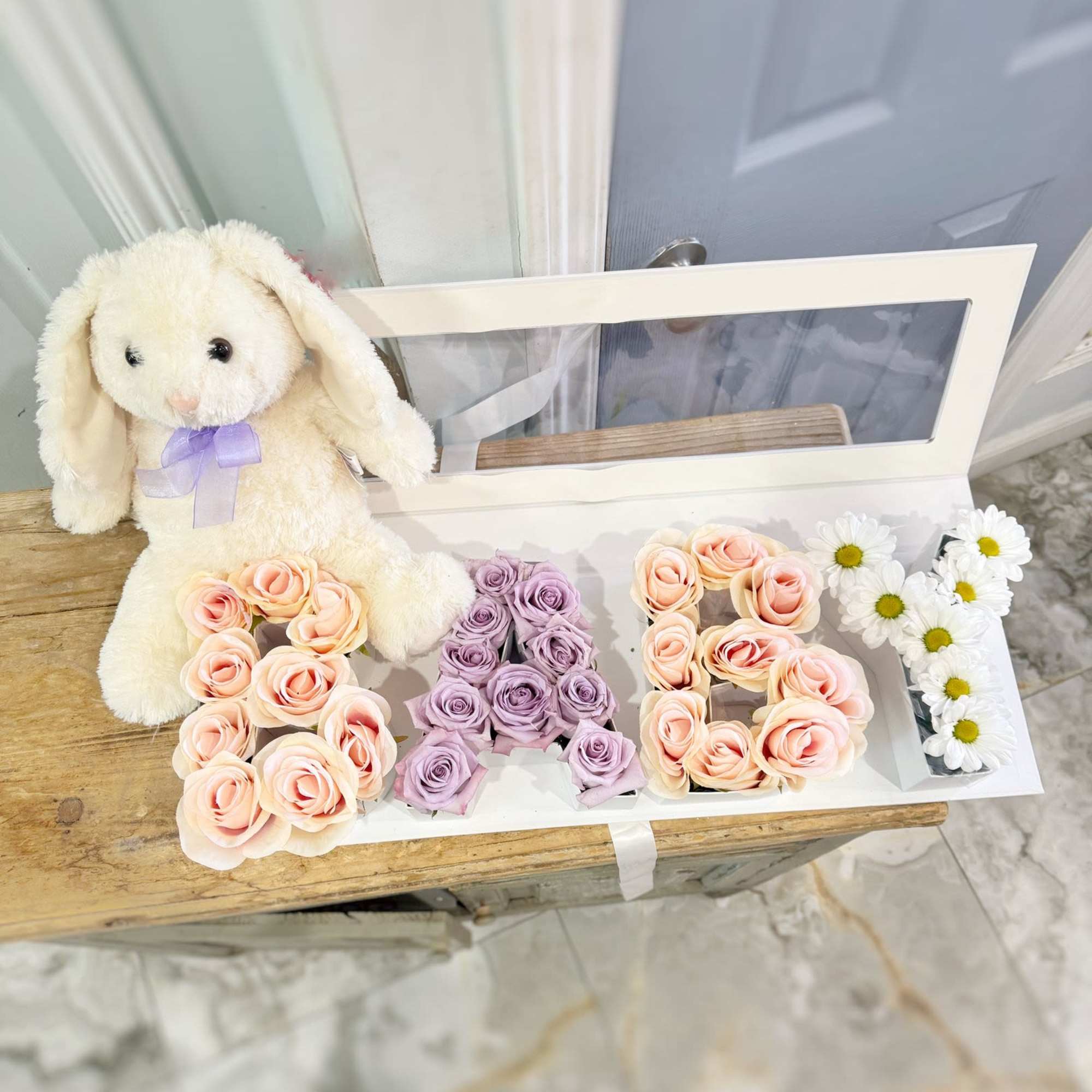 (Standard Size - No Bunny Included):

A sweet and elegant way to welcome
