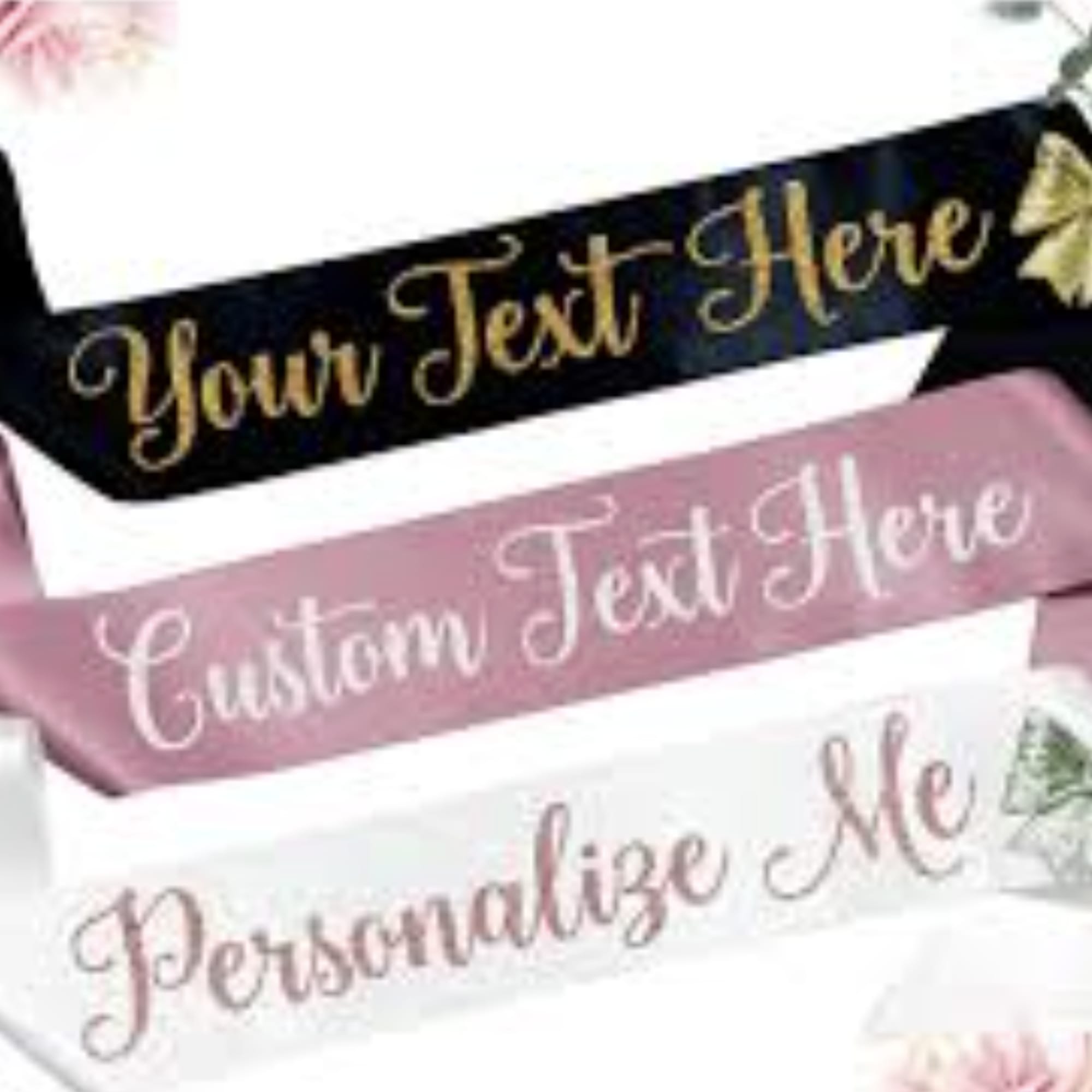 Decorative ribbon banners with customizable text and floral accents