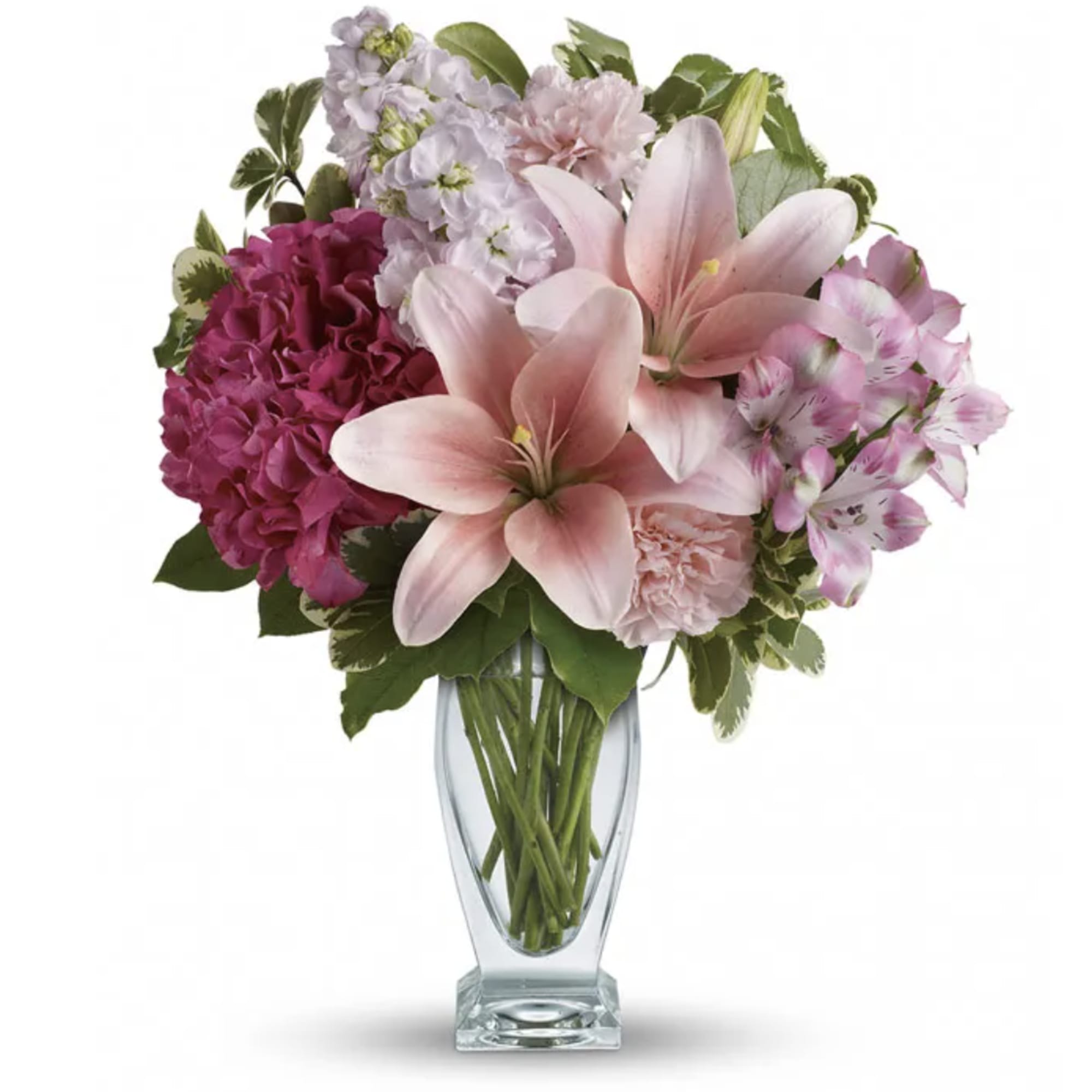 This Beautiful mix of fragrant lilies and lush hydrangea in dreamy shades