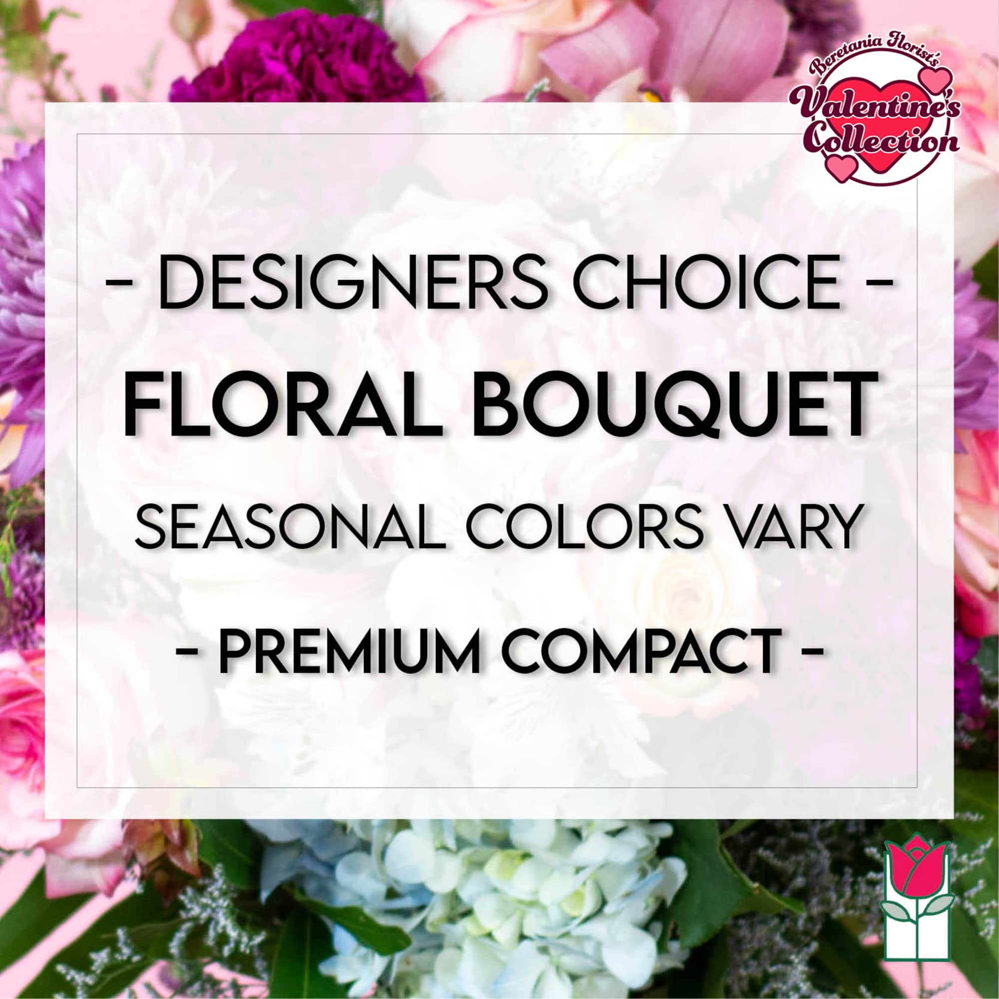 Designer’s choice floral bouquet with pink and white flowers