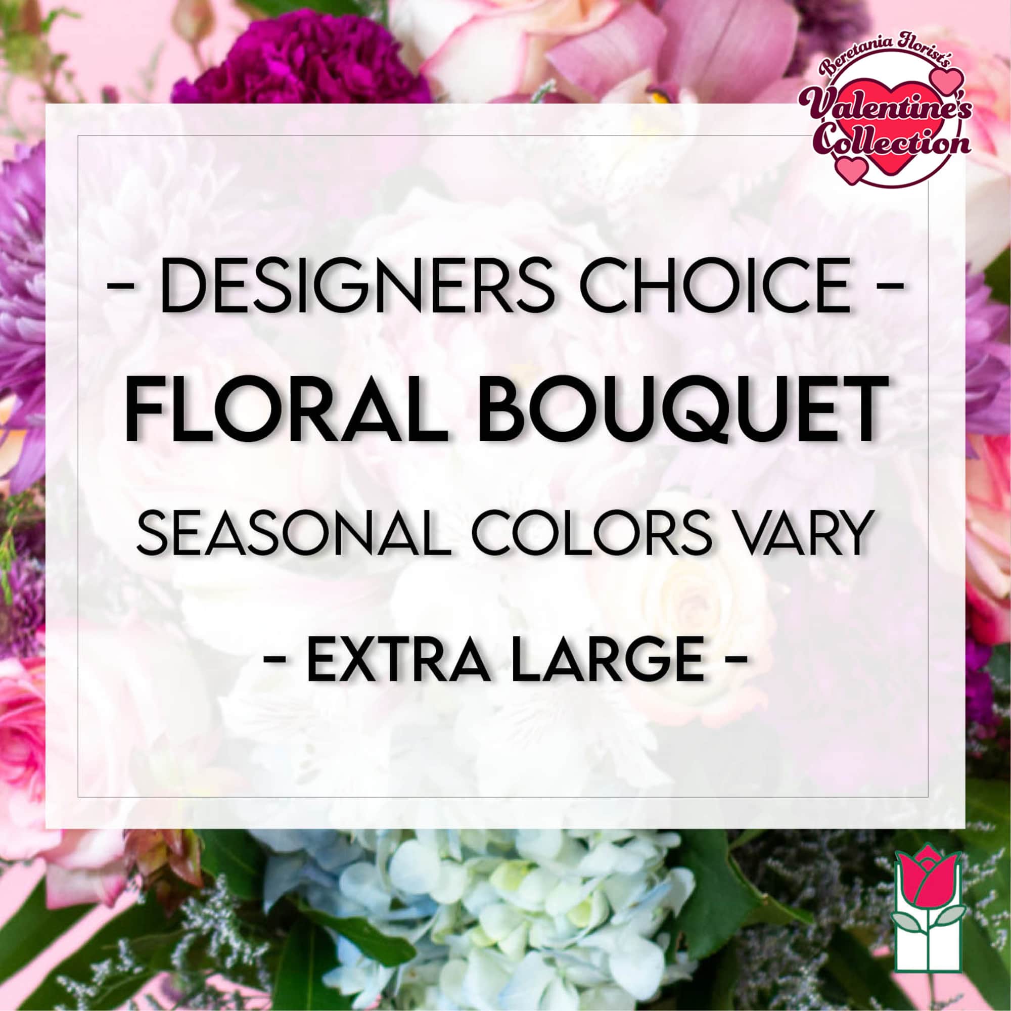 Designer’s choice floral bouquet with pink and white blooms