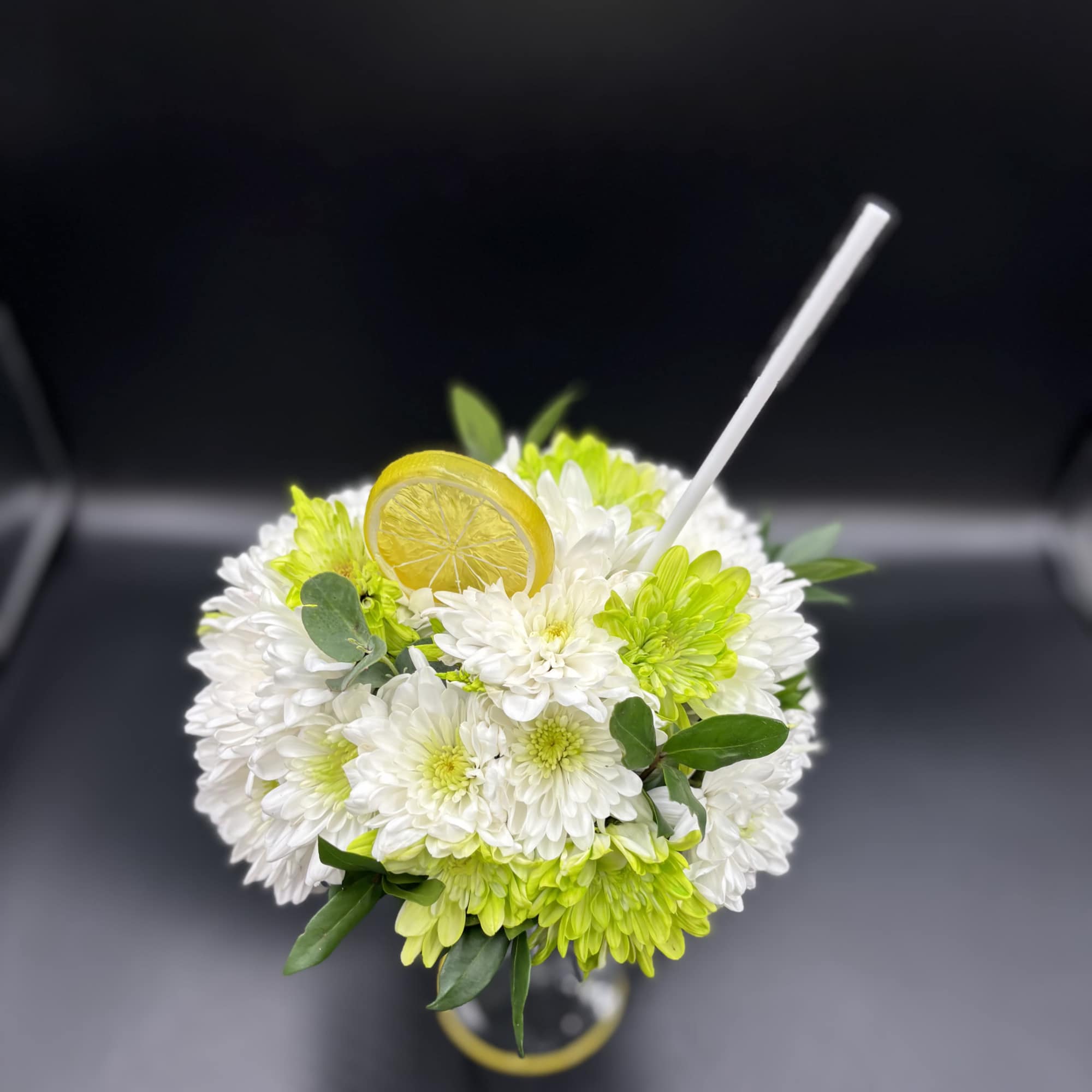 fresh floral in margarita glass 