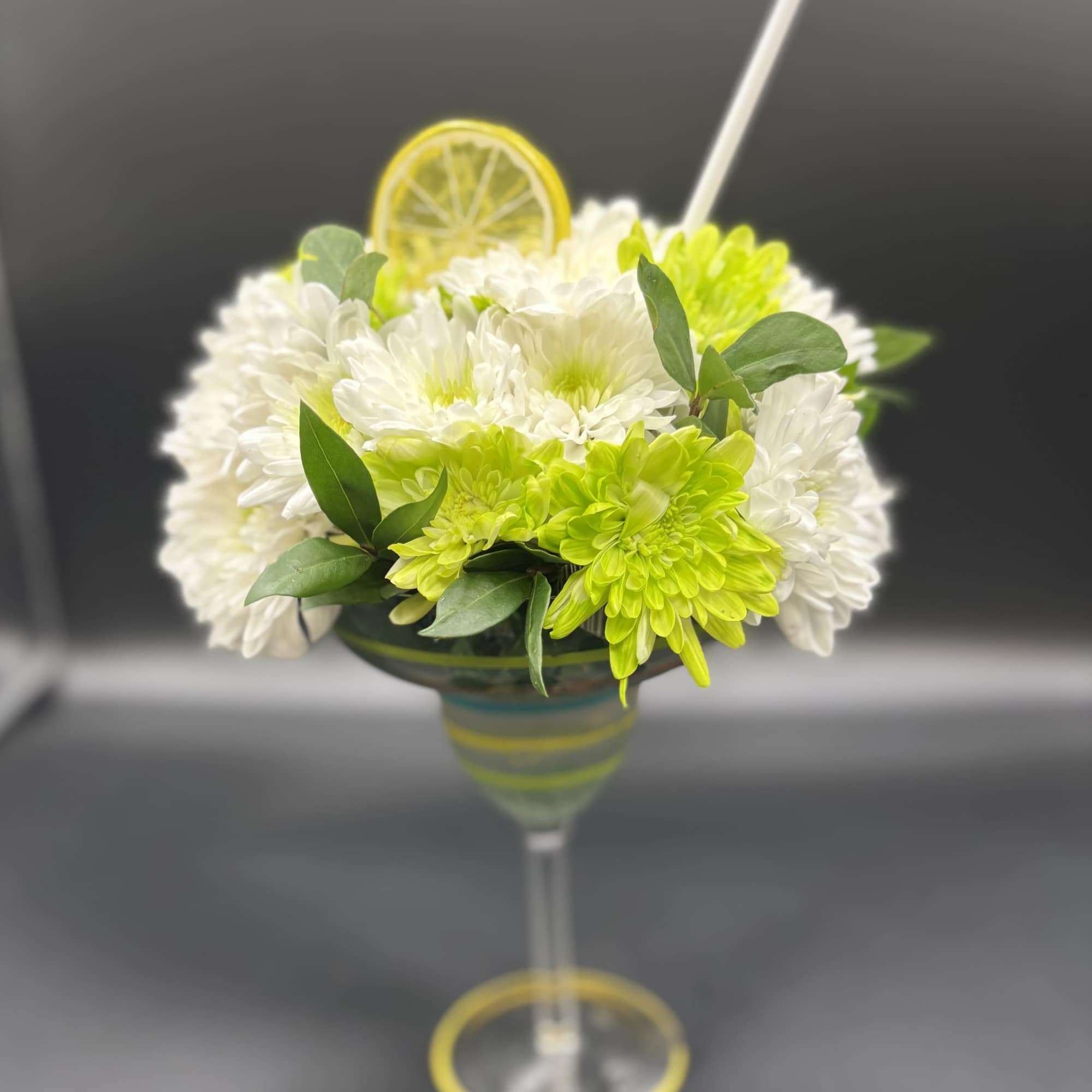 fresh floral in margarita glass 