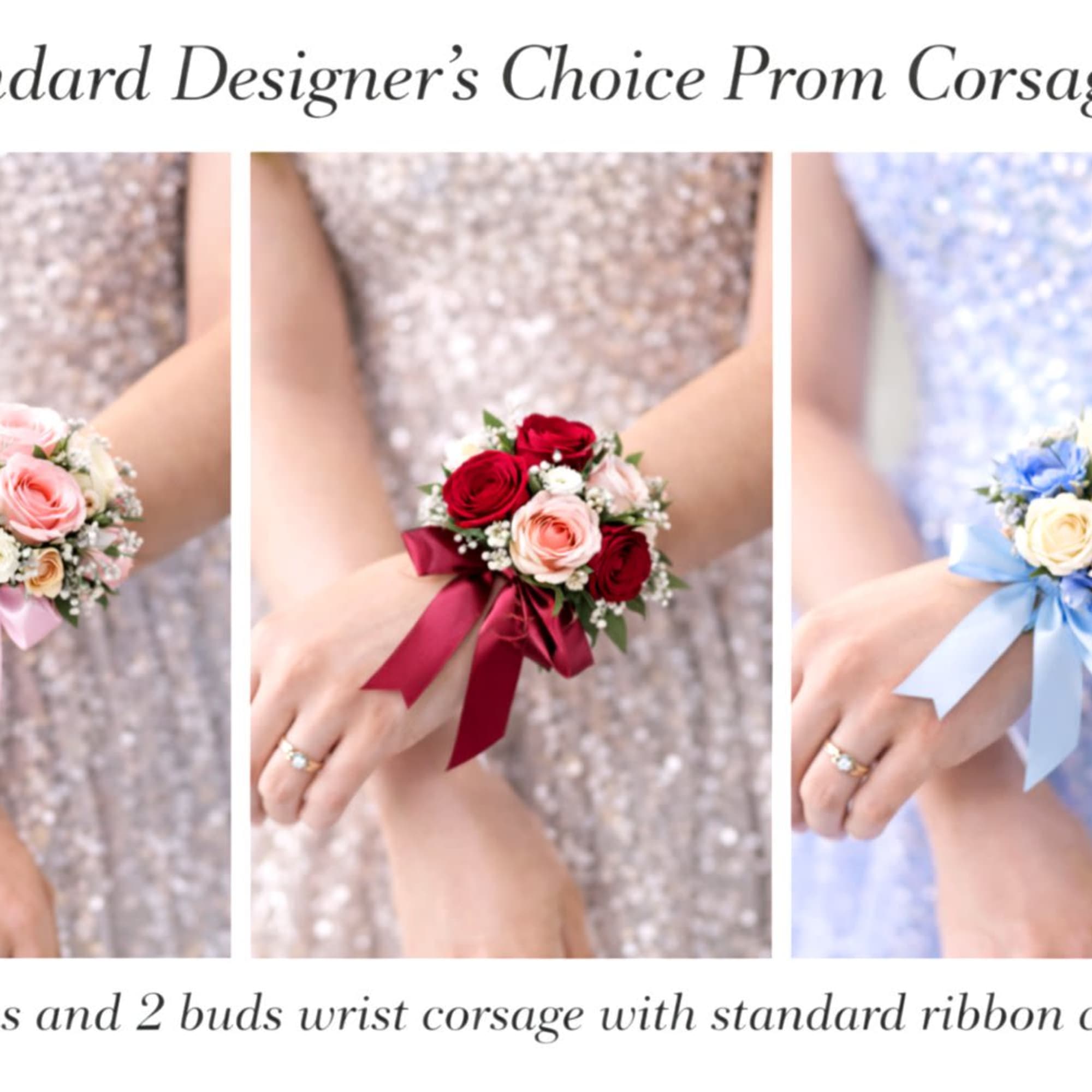 Complete your prom look with a beautifully handcraftedDesigner&rsquo;s Choice wrist corsage from