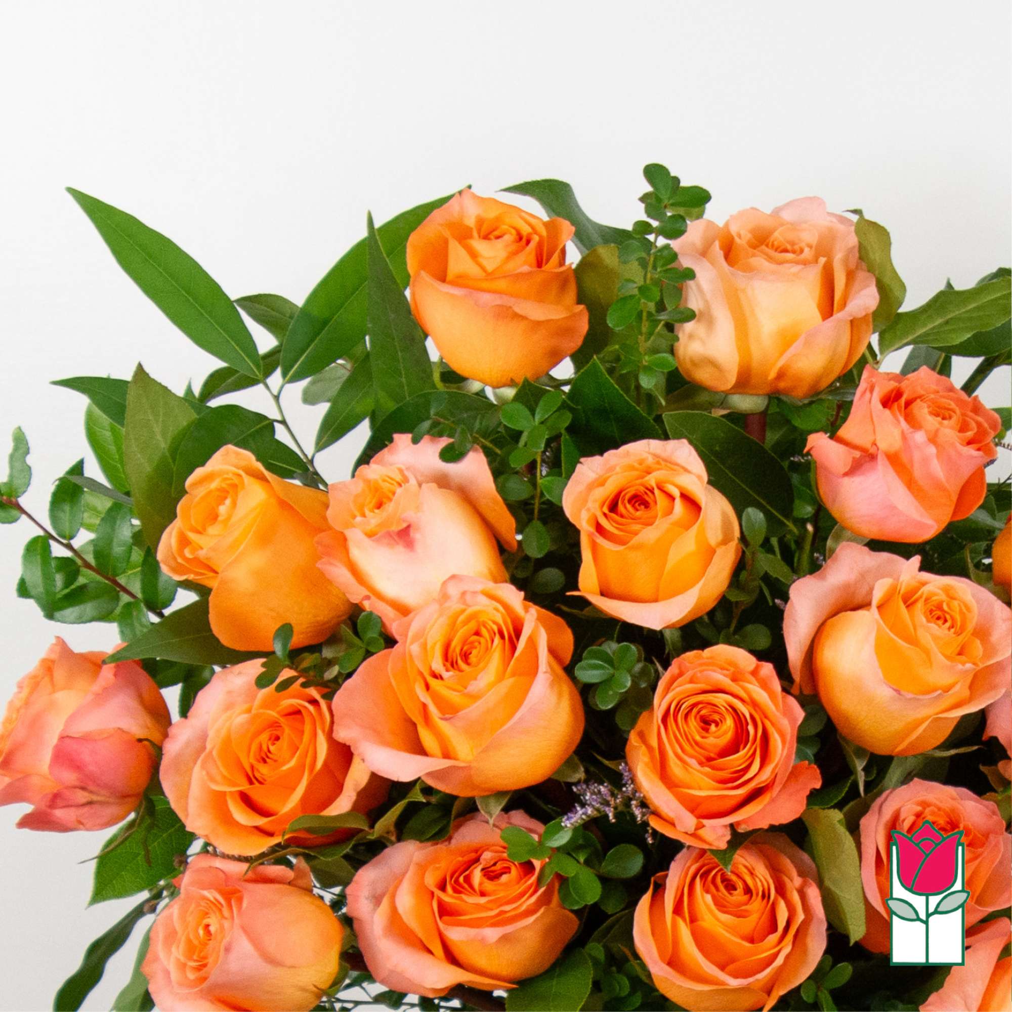 Bouquet of orange roses with green foliage