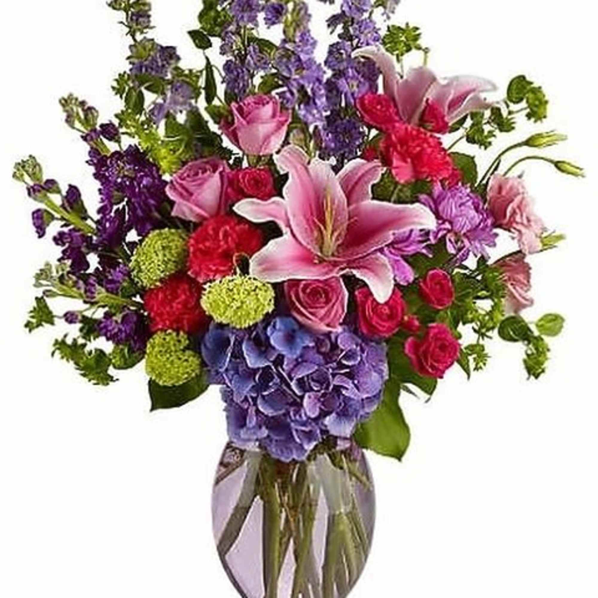 This abundant and colorful bouquet is like a stroll through a garden