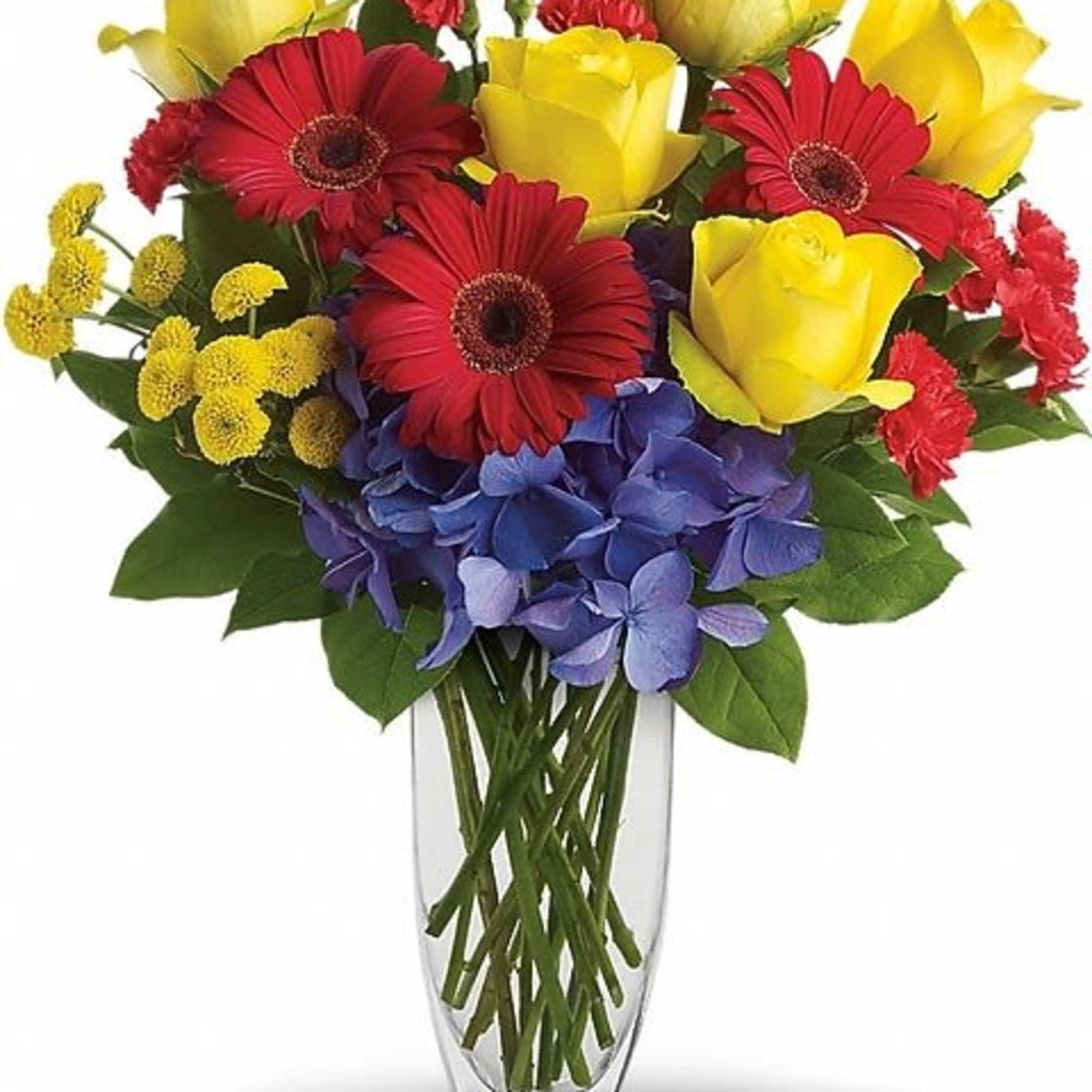 Here's to you! This simple, stunning arrangement of primary colors is appropriate