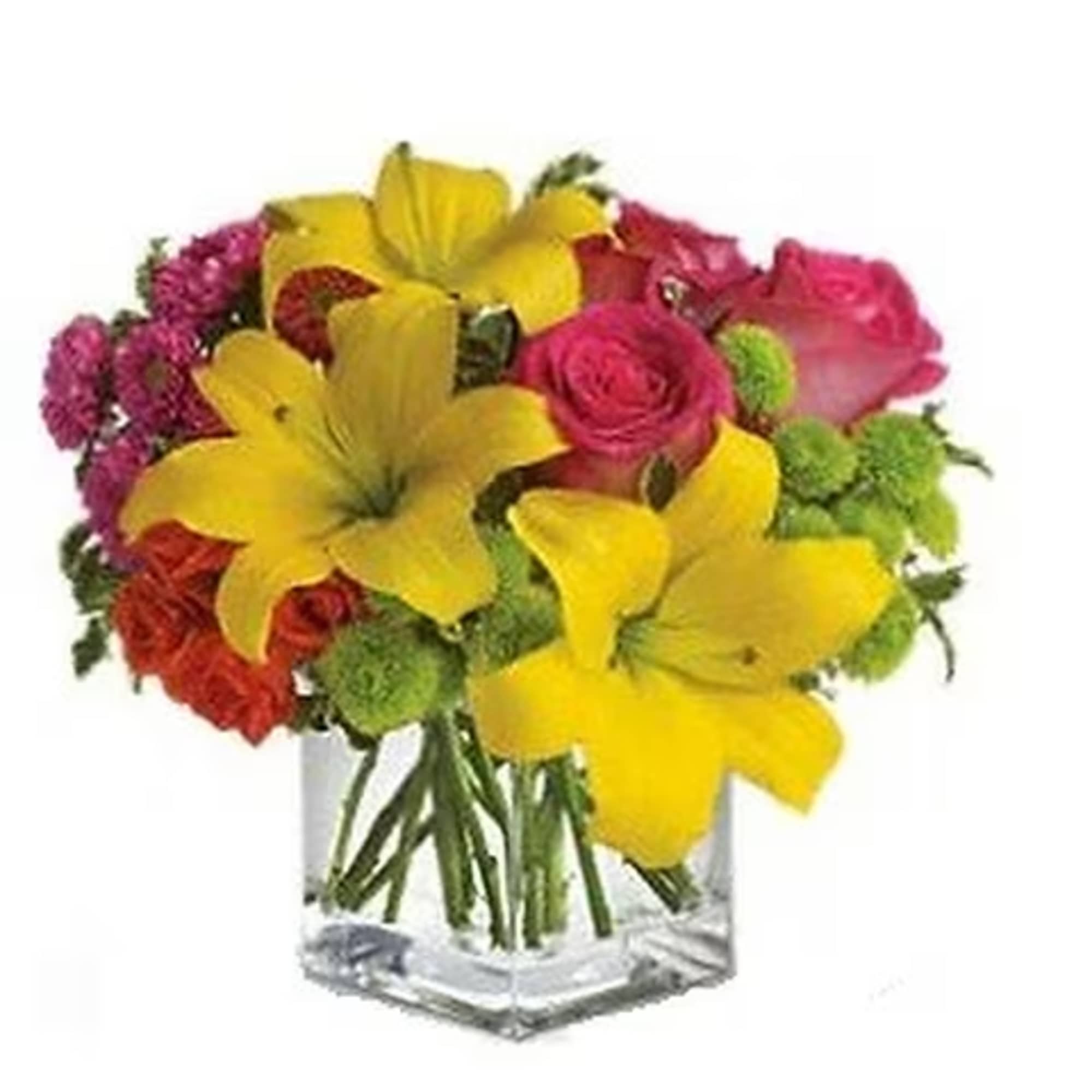 Splash into summer! Sun-bright yellow, hot pink and orange blooms add up