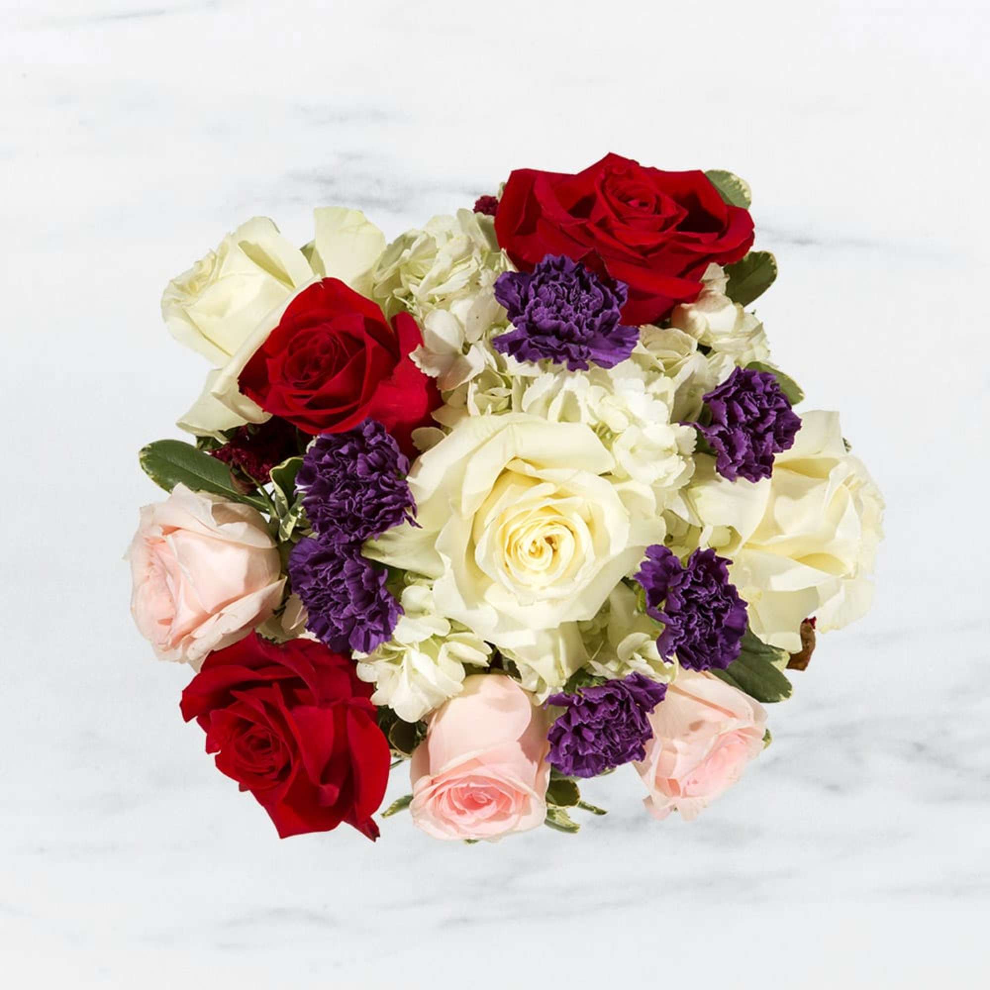 Bouquet of red, white, pink, and purple flowers