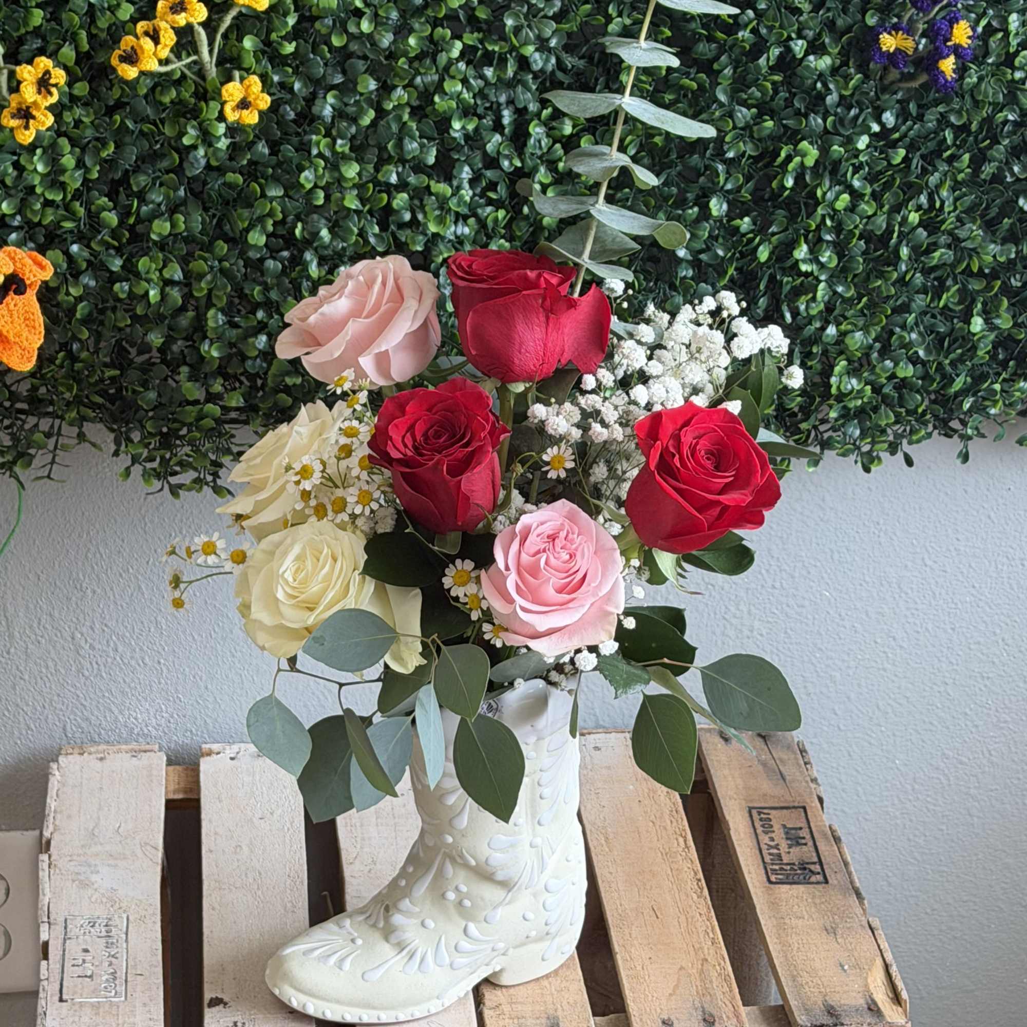 Red and rosy charm makes this Mother's Day bouquet feel like a