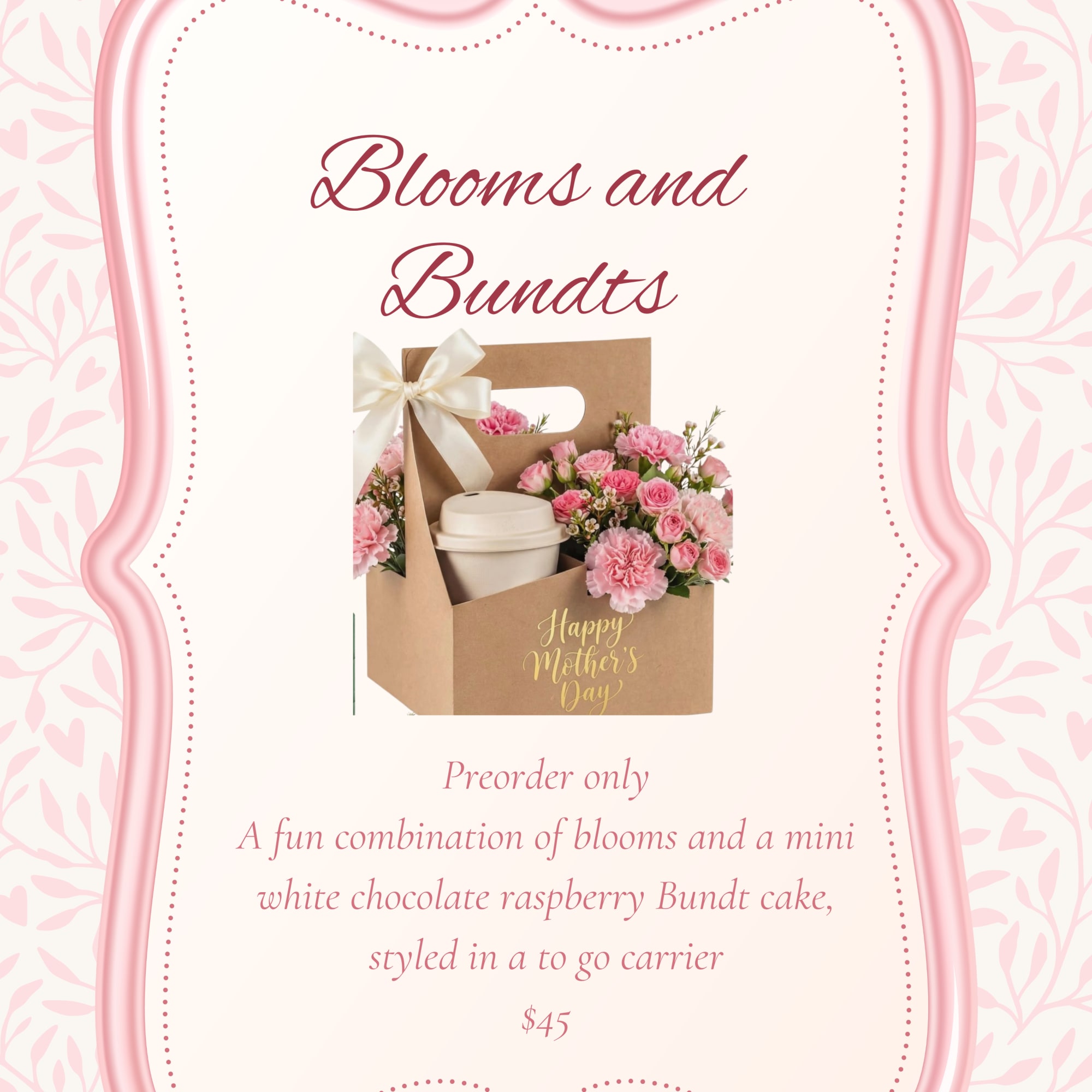 **Available Mother's Day Weekend only!**
A fun combination of blooms and a mini