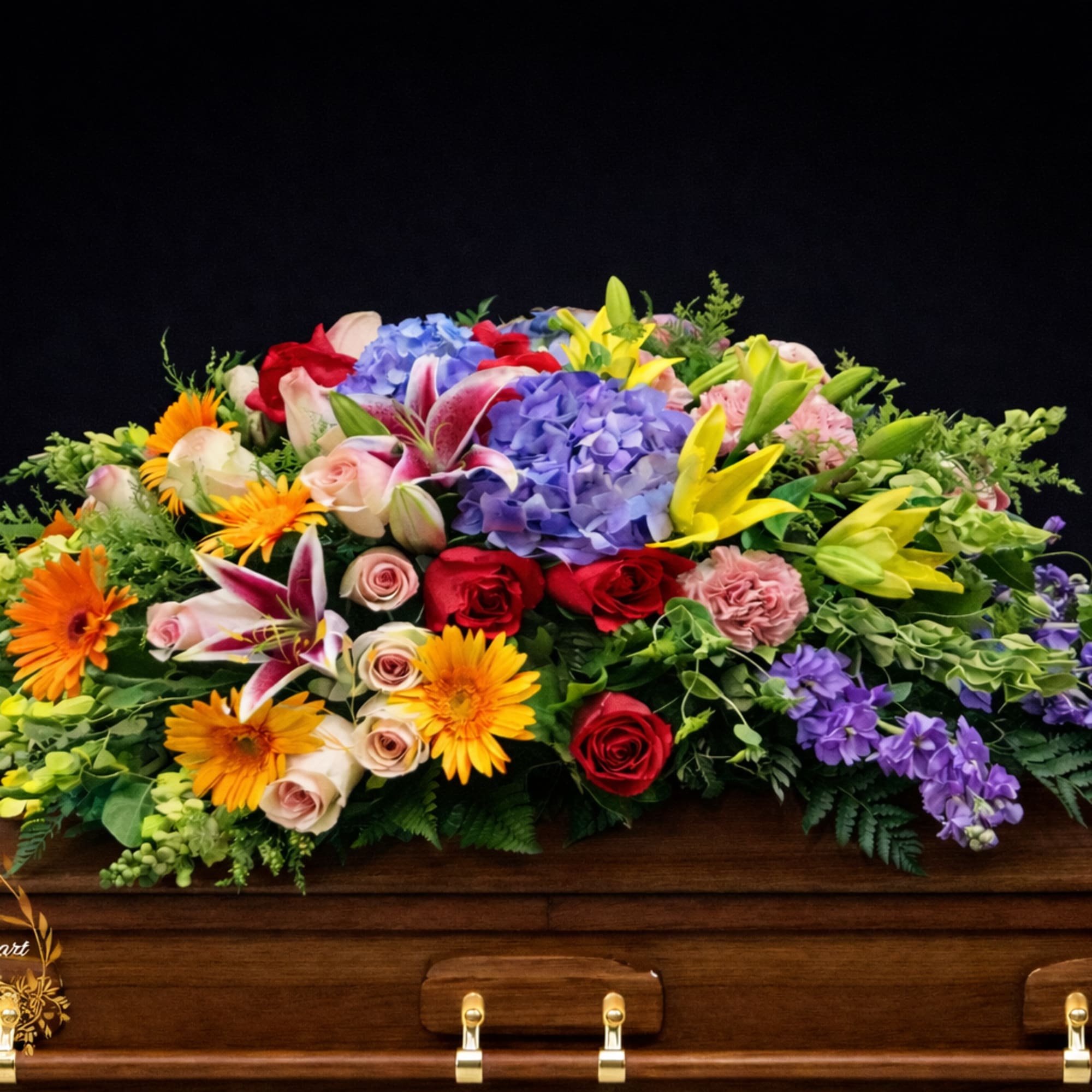 This beautiful casket spray make with lavender hydrangea and stock  