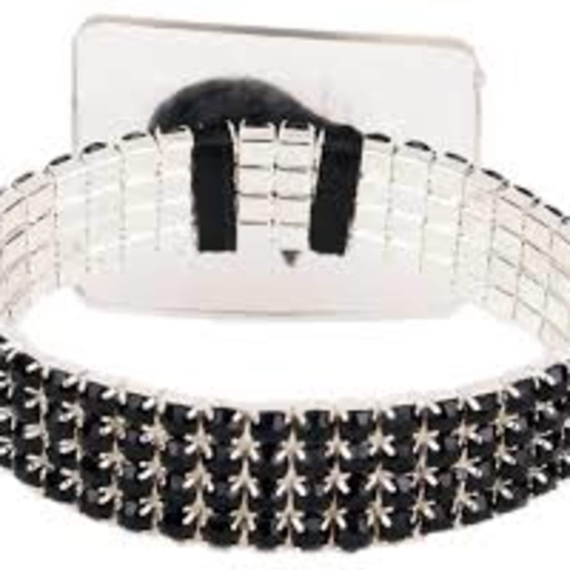 Black and white beaded choker necklace with a rectangular clasp