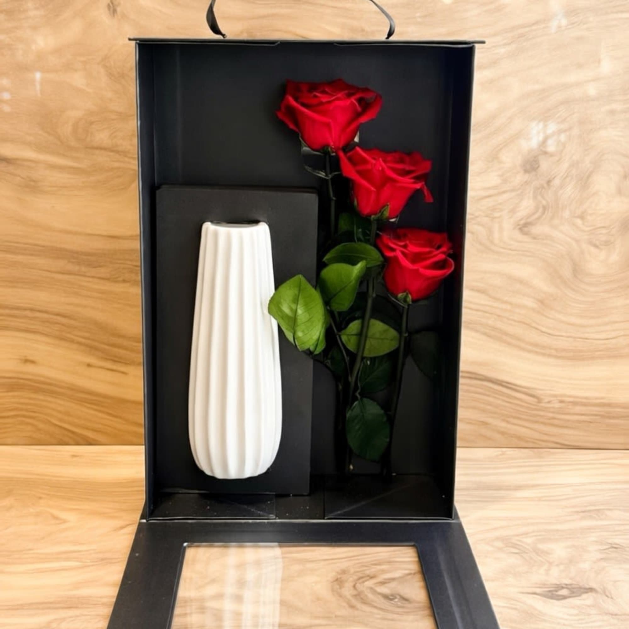 Preserved roses are 100% real, natural roses that undergo a specialized, non-toxic