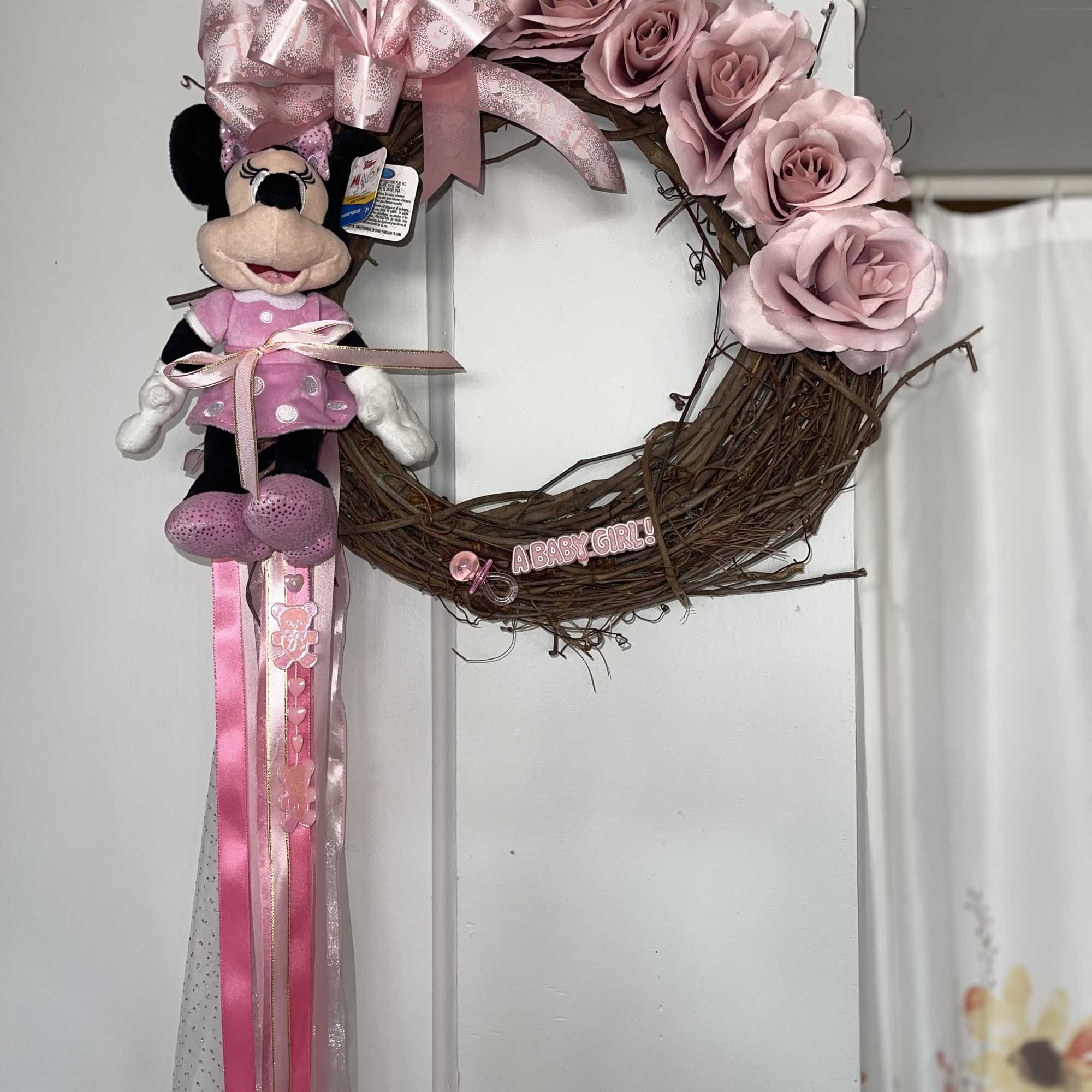 Mini Mouse "Its A Girl" Baby Front Door Wreath. Perfect Baby Shower
