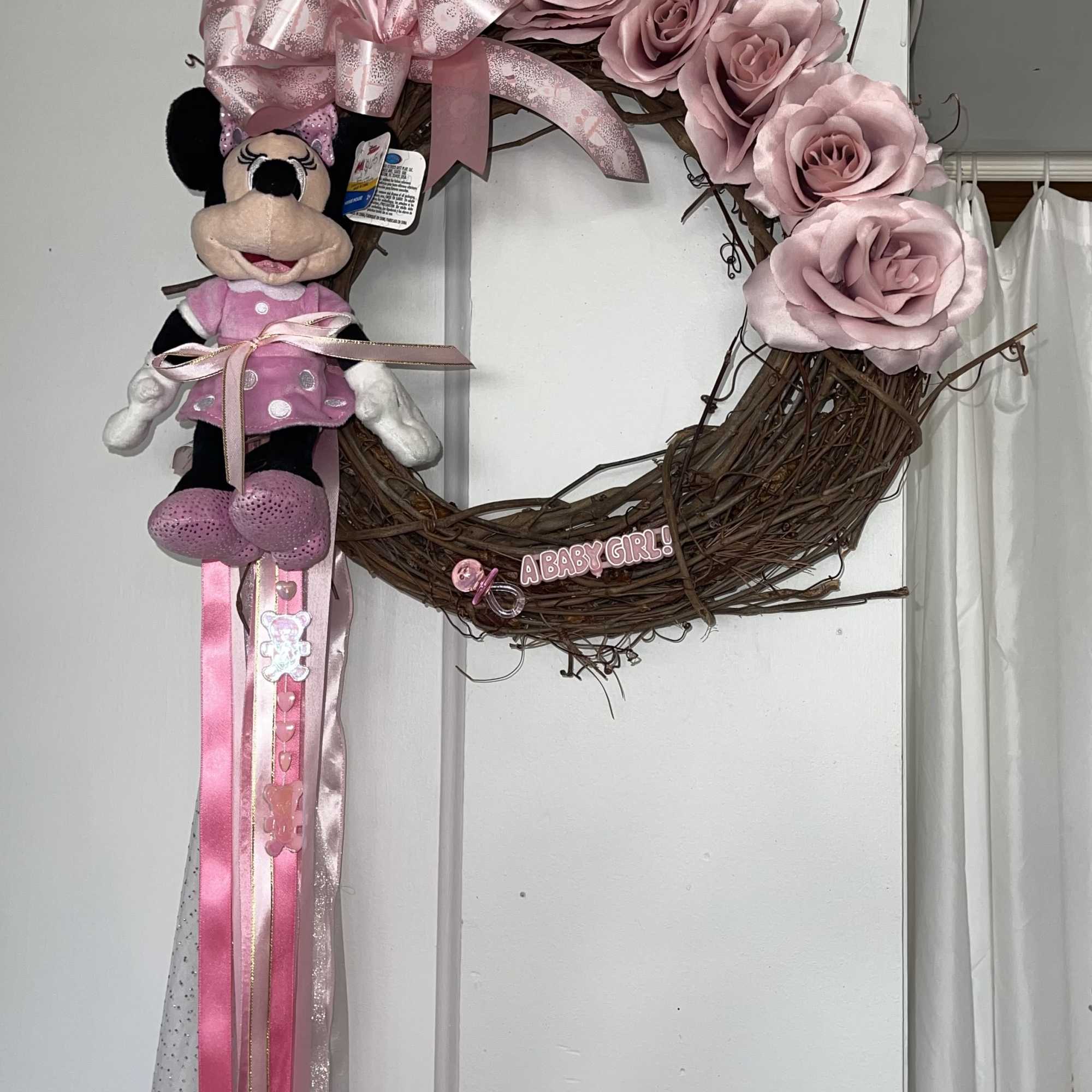 Mini Mouse "Its A Girl" Baby Front Door Wreath. Perfect Baby Shower