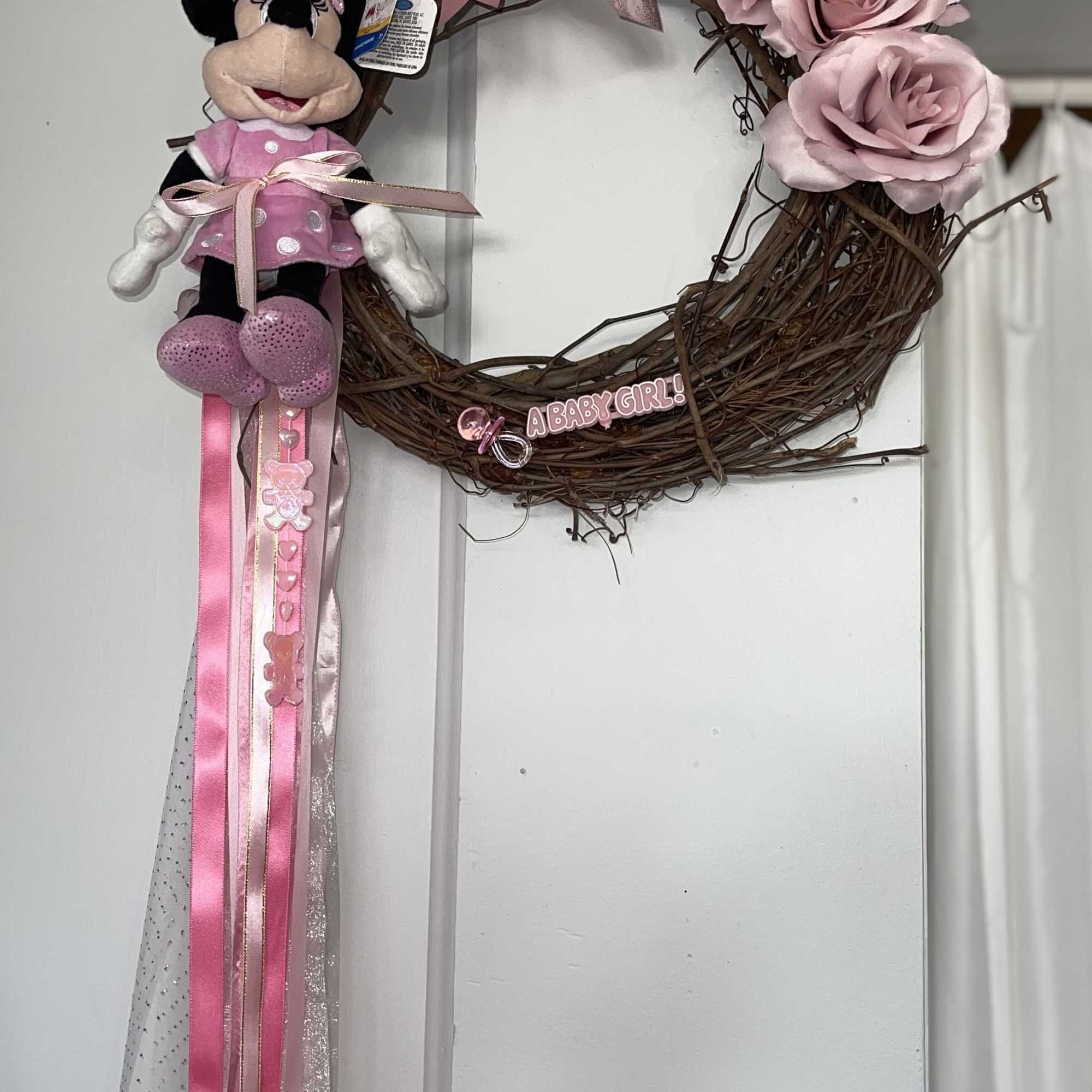 Mini Mouse "Its A Girl" Baby Front Door Wreath. Perfect Baby Shower