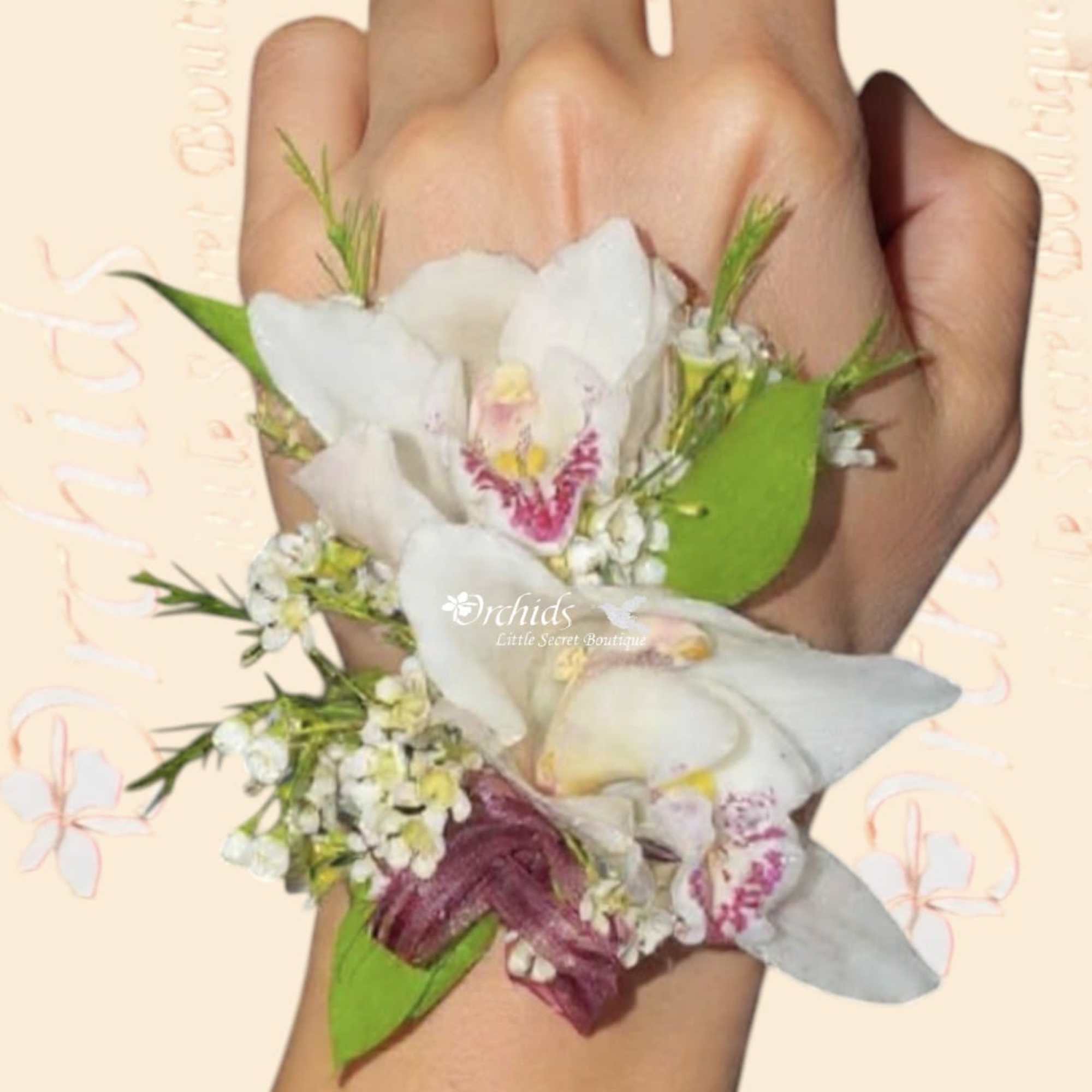 Elegant Cymbidium orchid corsage, designed for timeless beauty. Features a premium Cymbidium