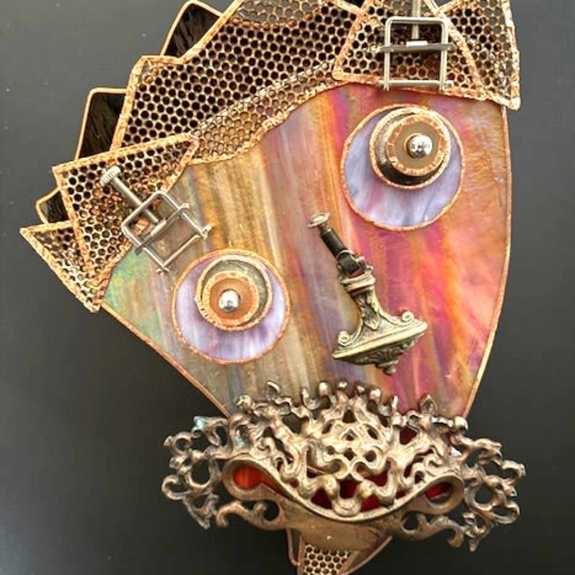 A playful industrial portrait that doubles as wall art, this mixed media