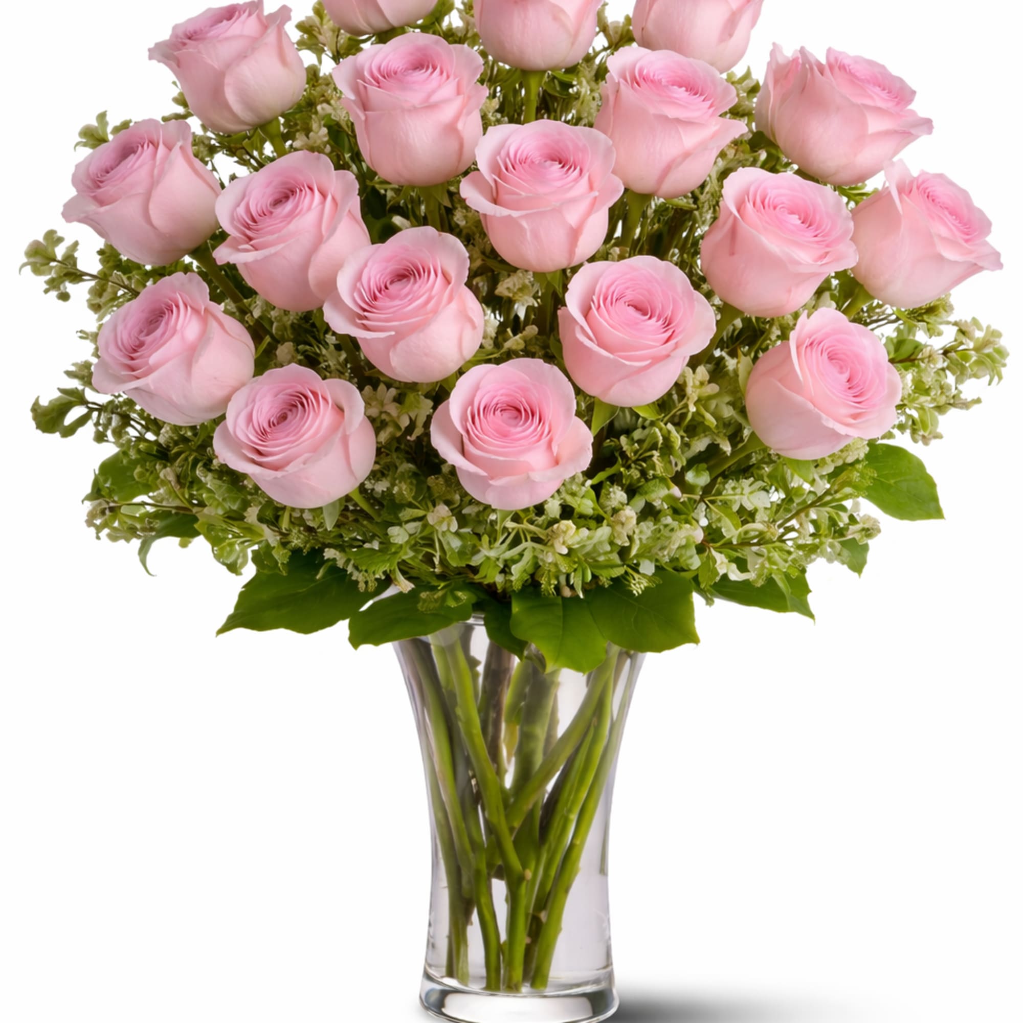 Soft, romantic pale pink roses gathered in a lush, rounded cluster-this birthday