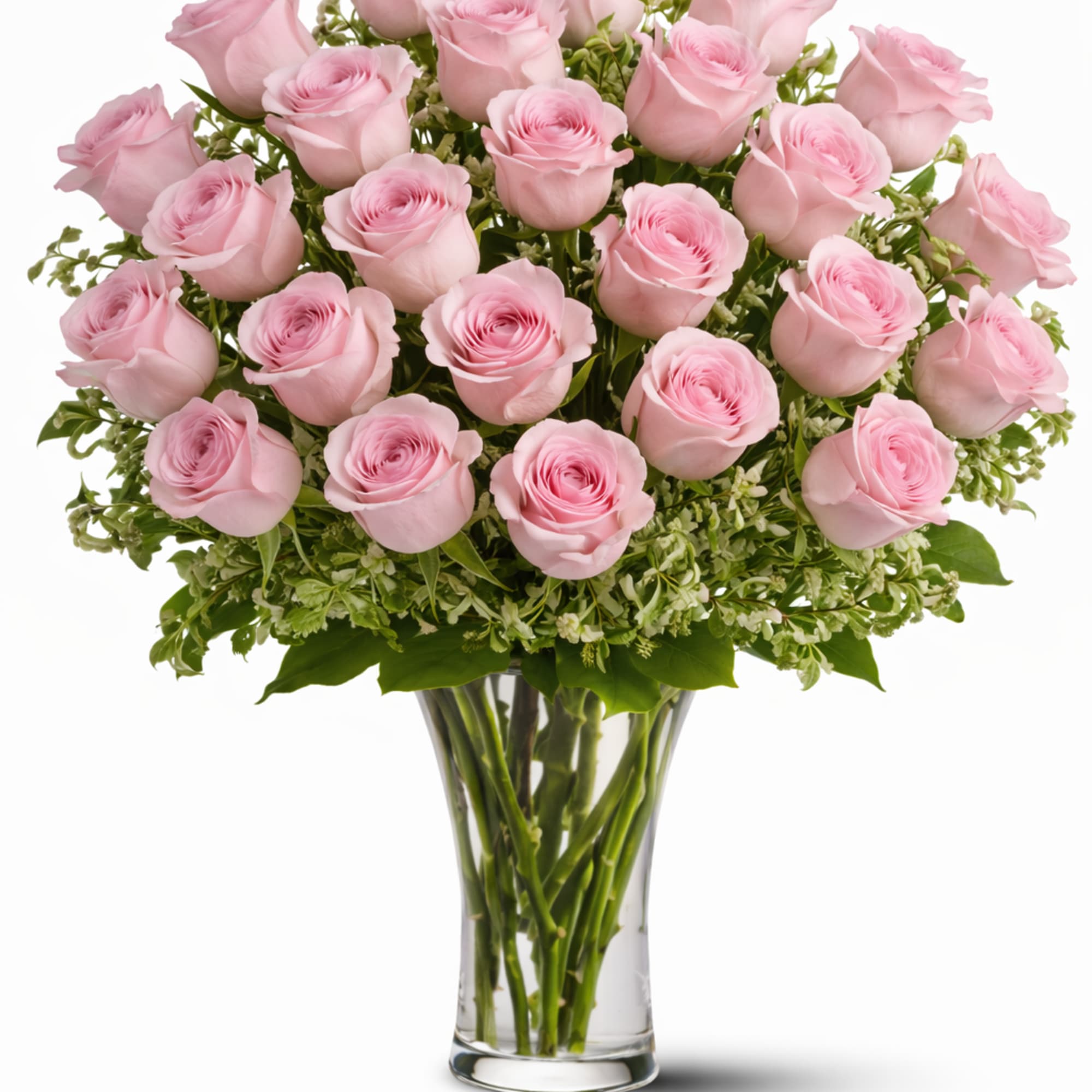 Soft, romantic pale pink roses gathered in a lush, rounded cluster-this birthday