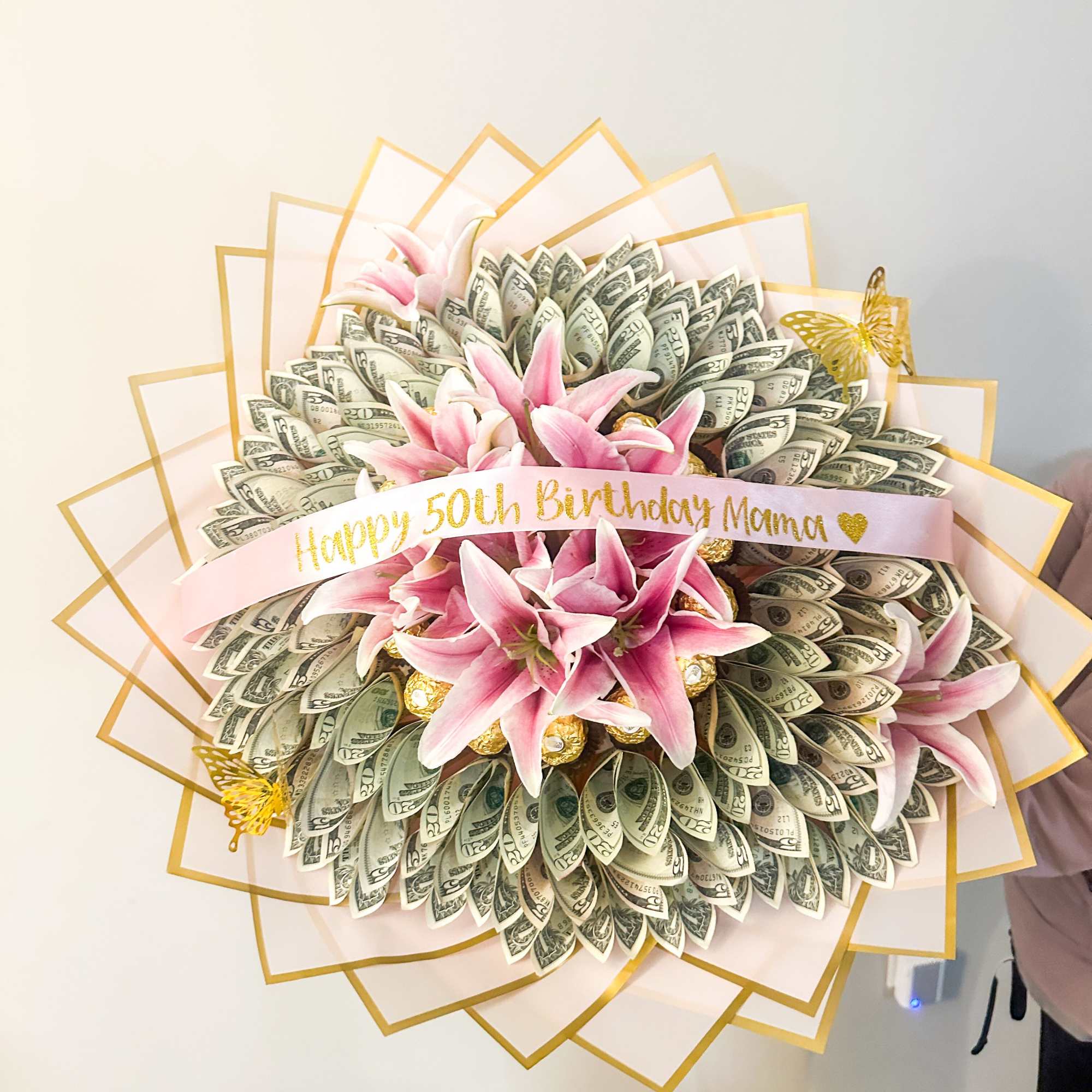 money bouquet made with fresh flowers for any special occasion 