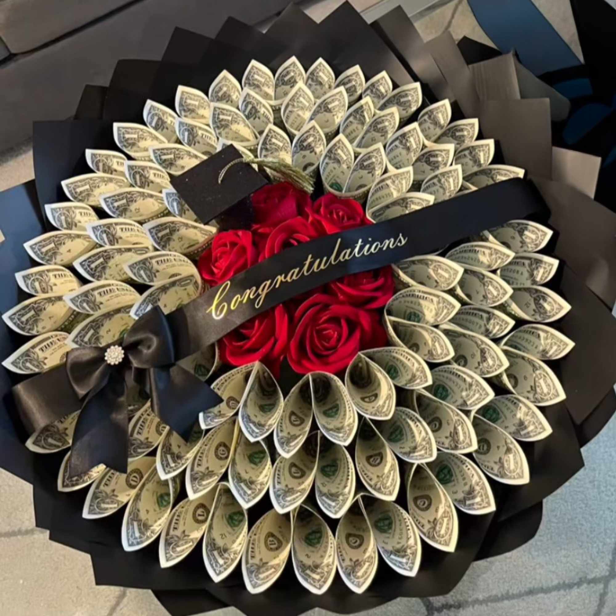 money bouquet made with fresh flowers for any special occasion 