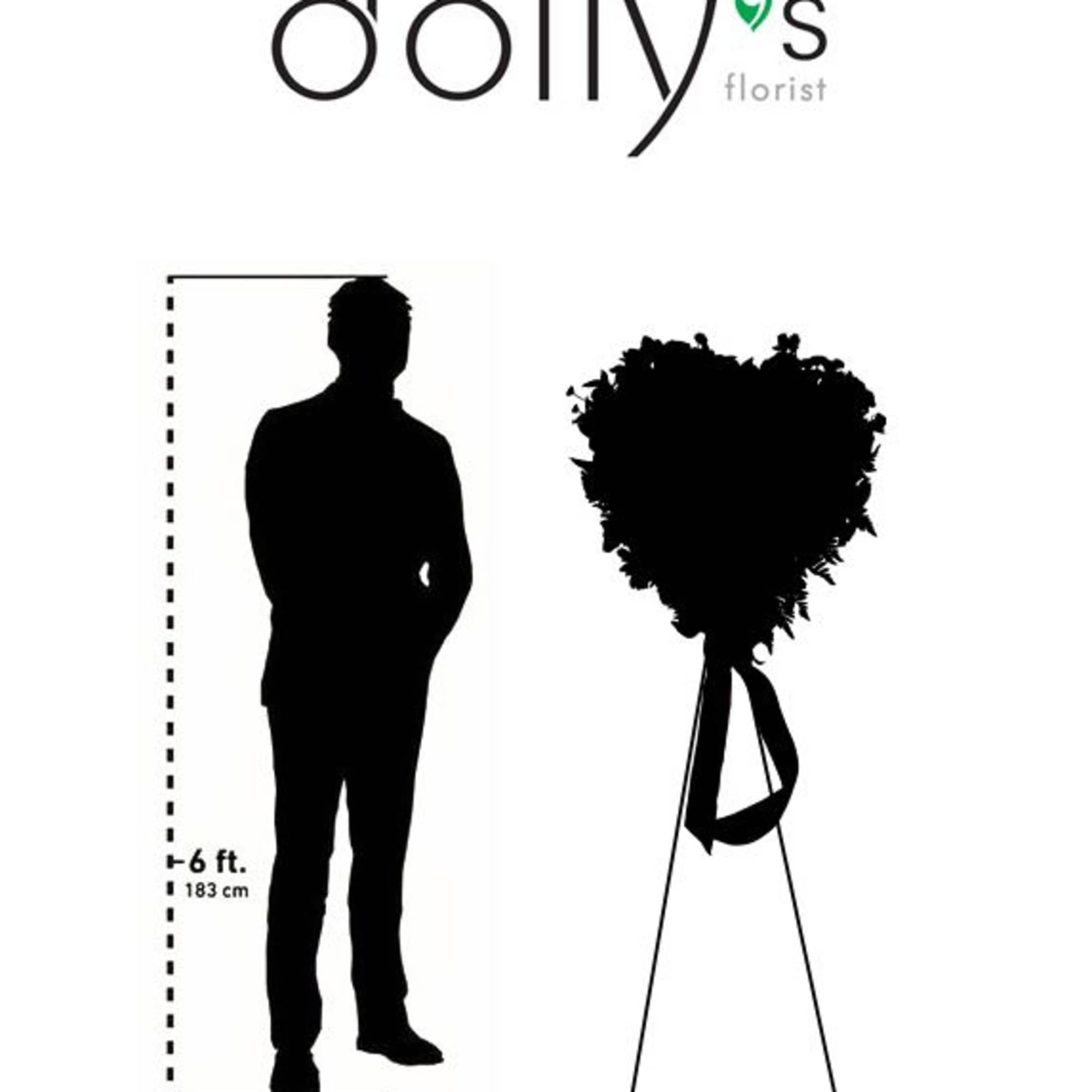 Tall standing floral arrangement shown beside a 6-foot silhouette scale