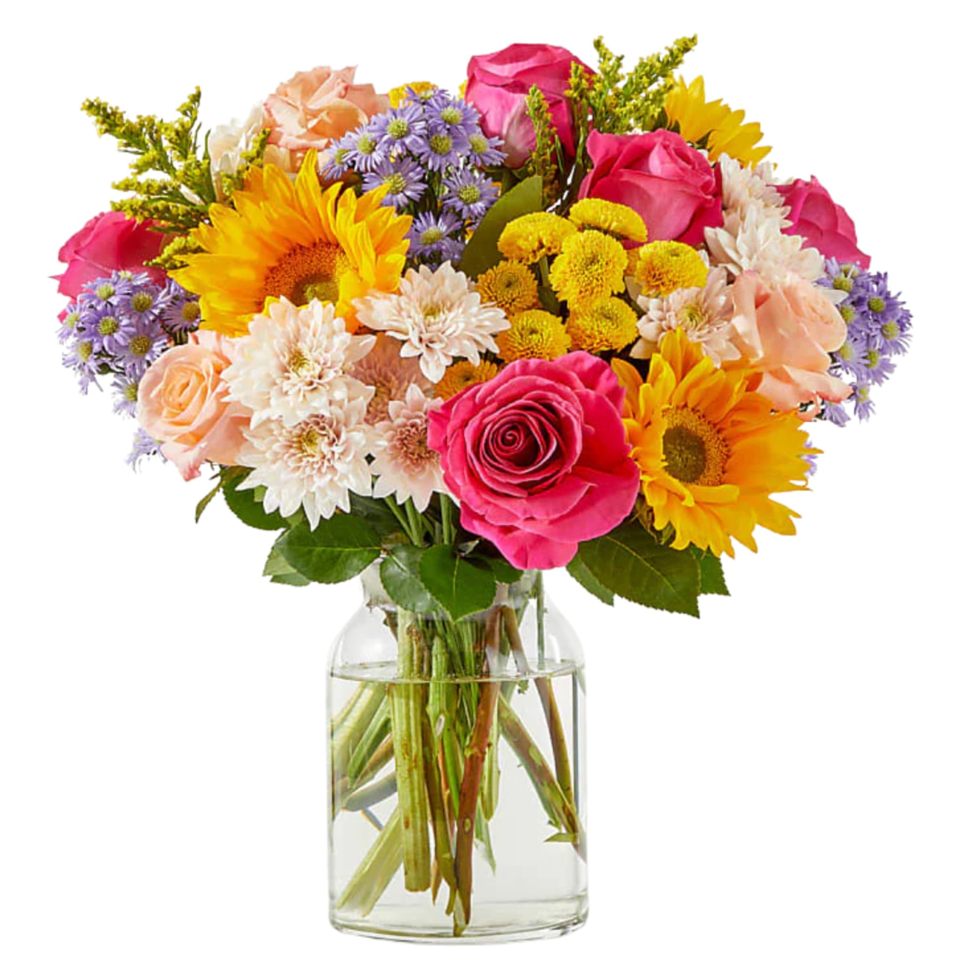 This radiant floral arrangement brings together a striking mix of textures and