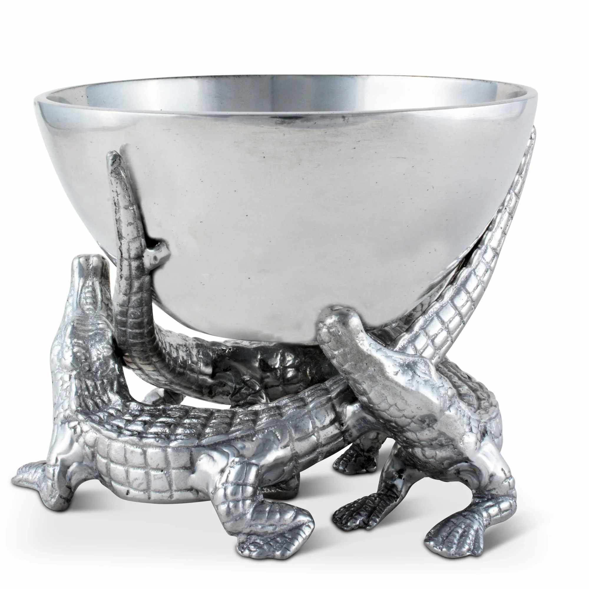 Silver bowl held by three alligator figures
